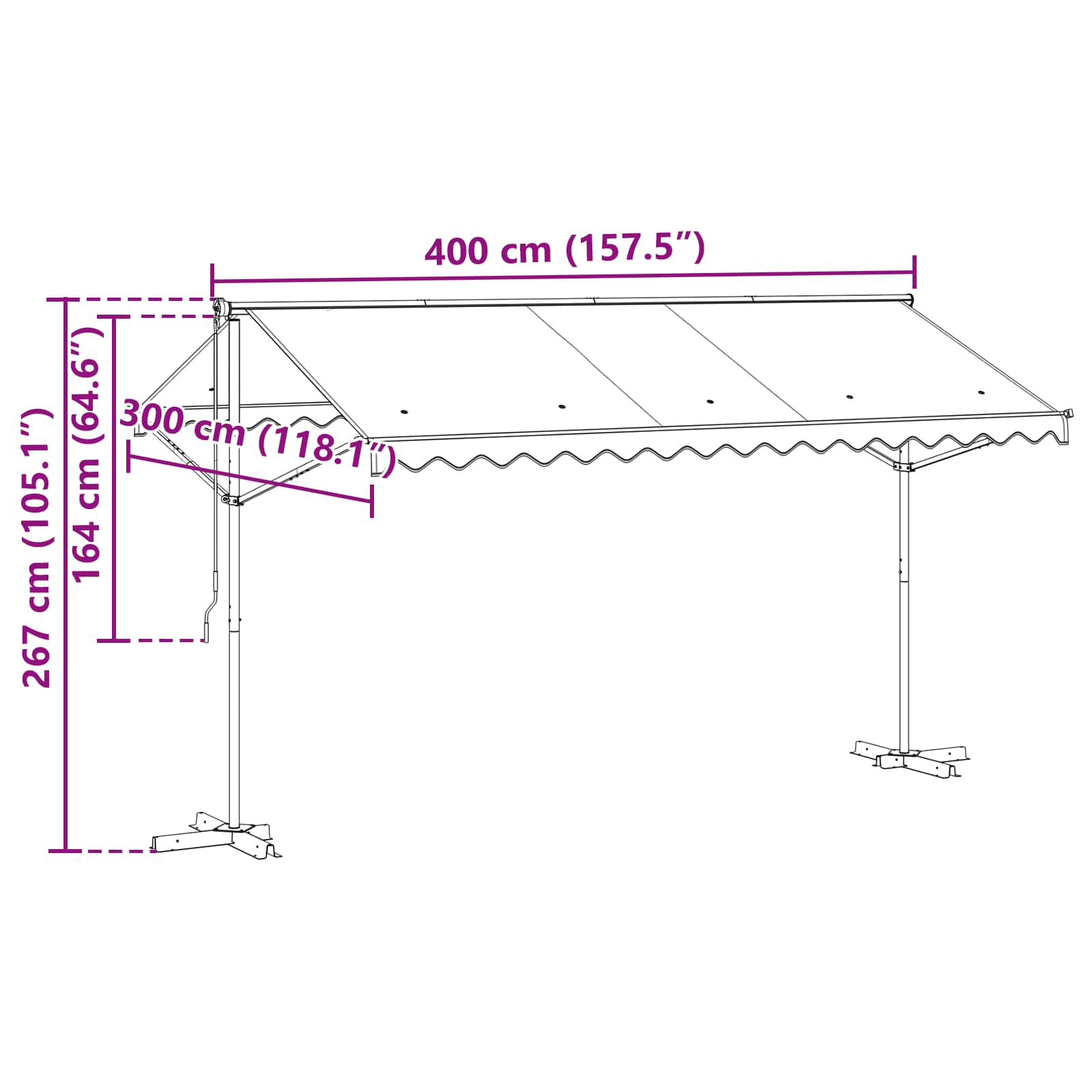 Samostojeća tend 4 × 3 m Poliester Antracit