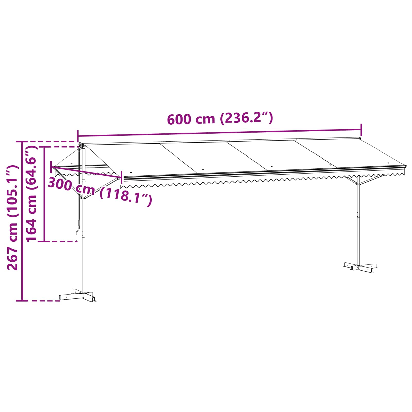 Samostojeća tend Siva 6 x 3 m Poliester