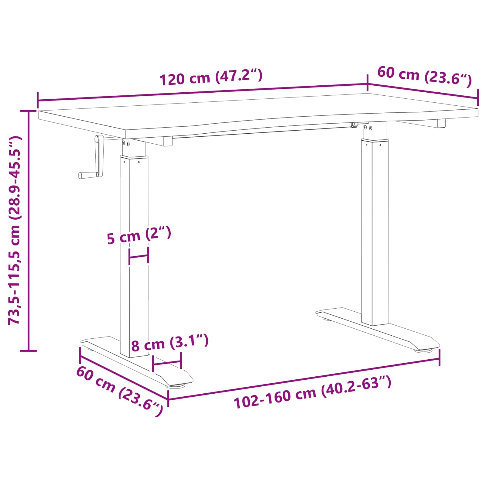 Stol Crna i prirodna 120 x 60 cm Čvrsto Hrastovo Drvo
