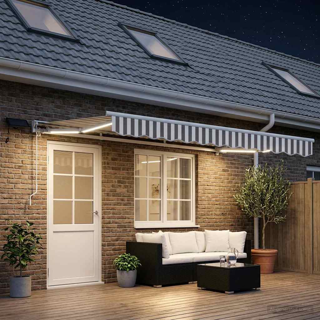 Ručni okvir tende s LED-ima Svijetlo siva i bijela. 5 x 3 m