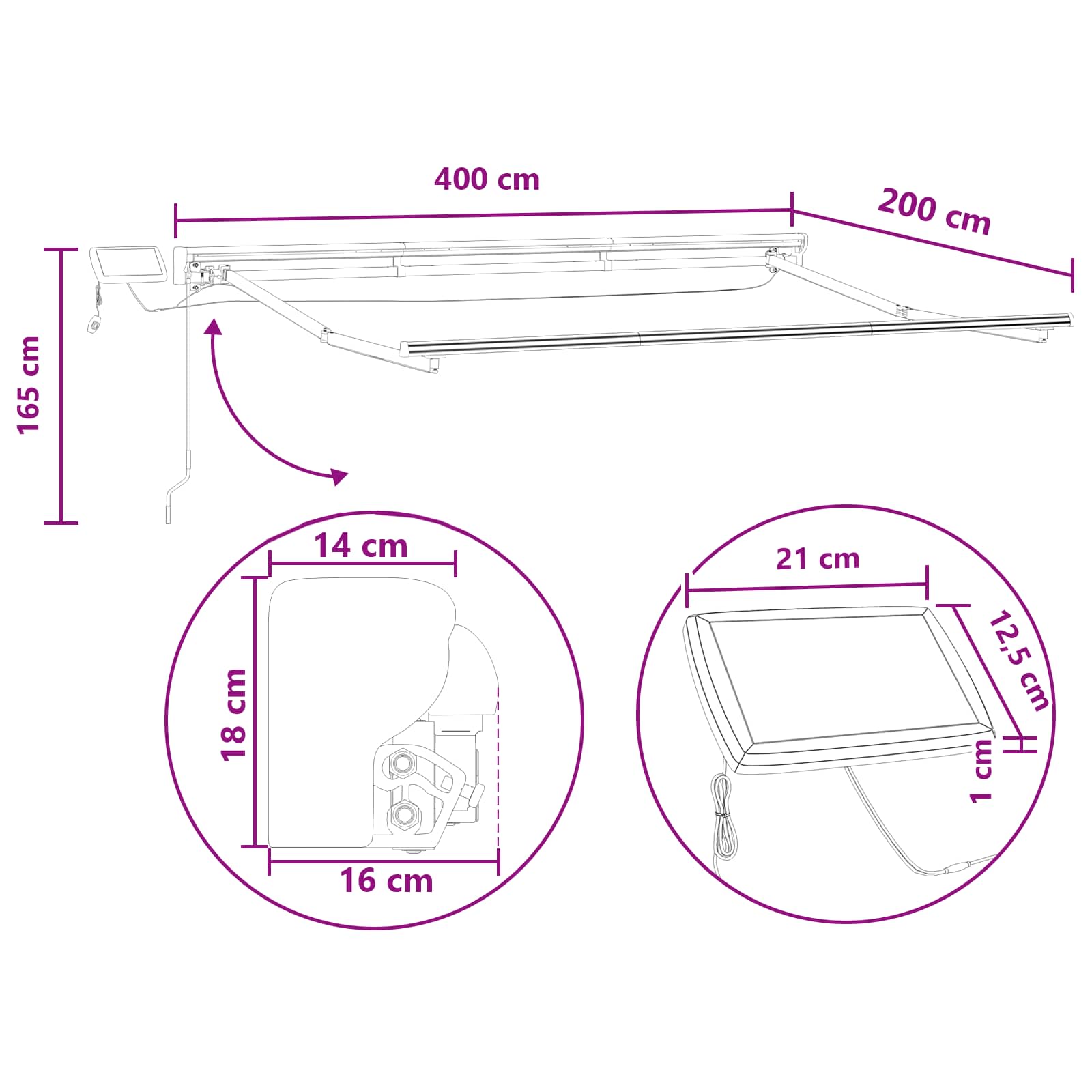 Ručni okvir tende s LED-ima Sivosmeđa 4 x 2 m