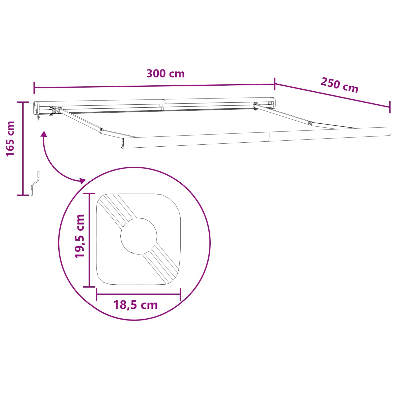 Povlačivi tende Pijesak 300 x 250 cm Platno i Aluminij