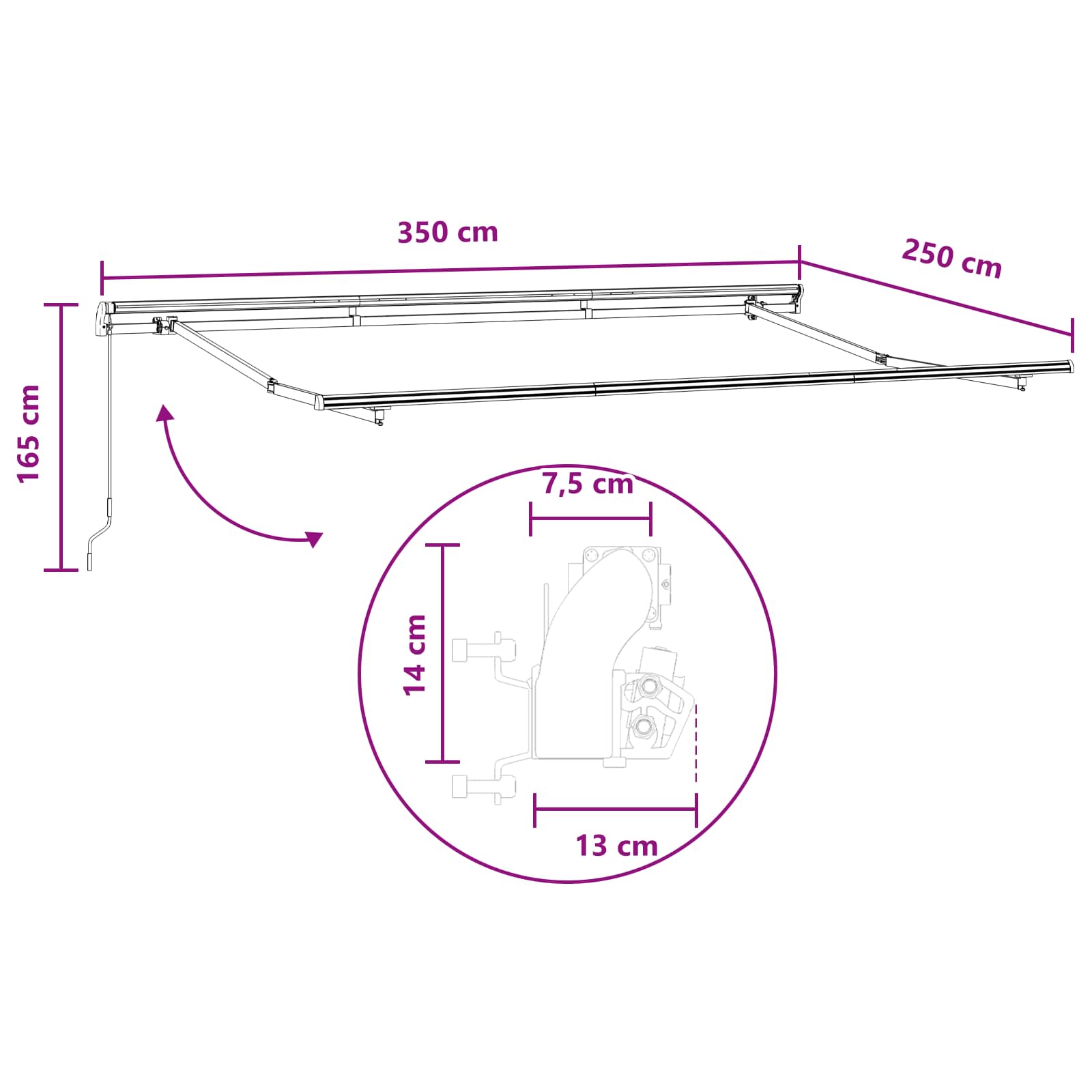 Povlačivi tende Pijesak 350 x 250 cm Poliester i aluminij