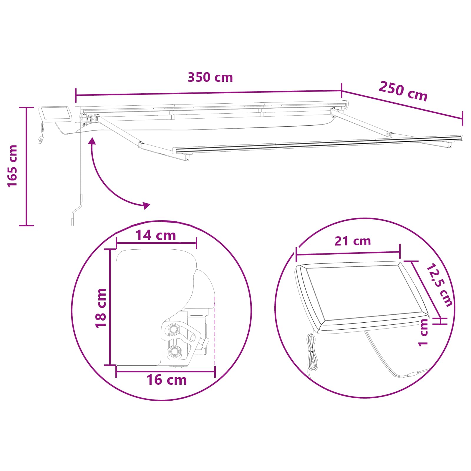 Ručni okvir tende s LED-ima Svijetlo siva i bijela. 3,5 x 2,5 m