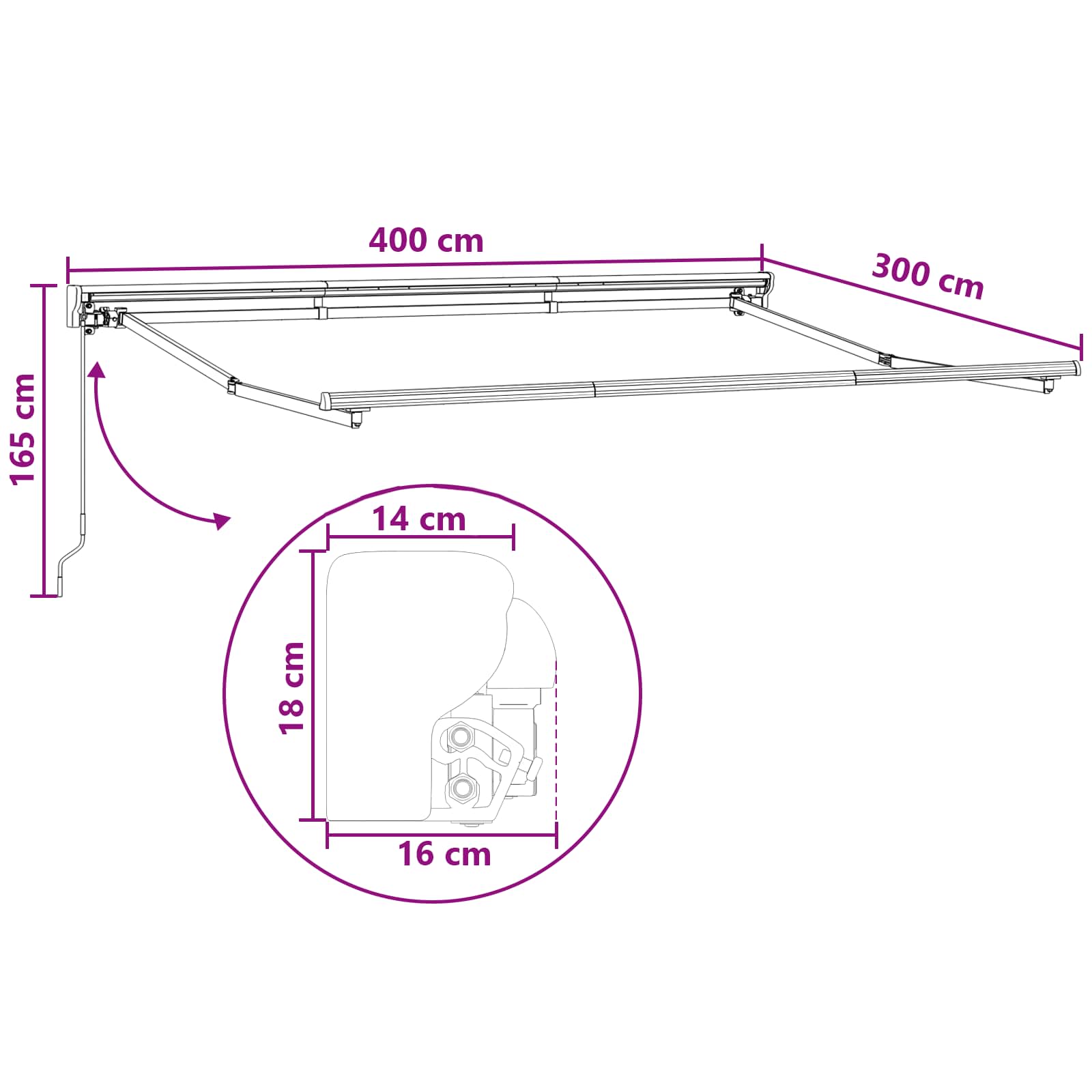 Povlačivi tende Svijetlo siva i bijela. 4 × 3 m