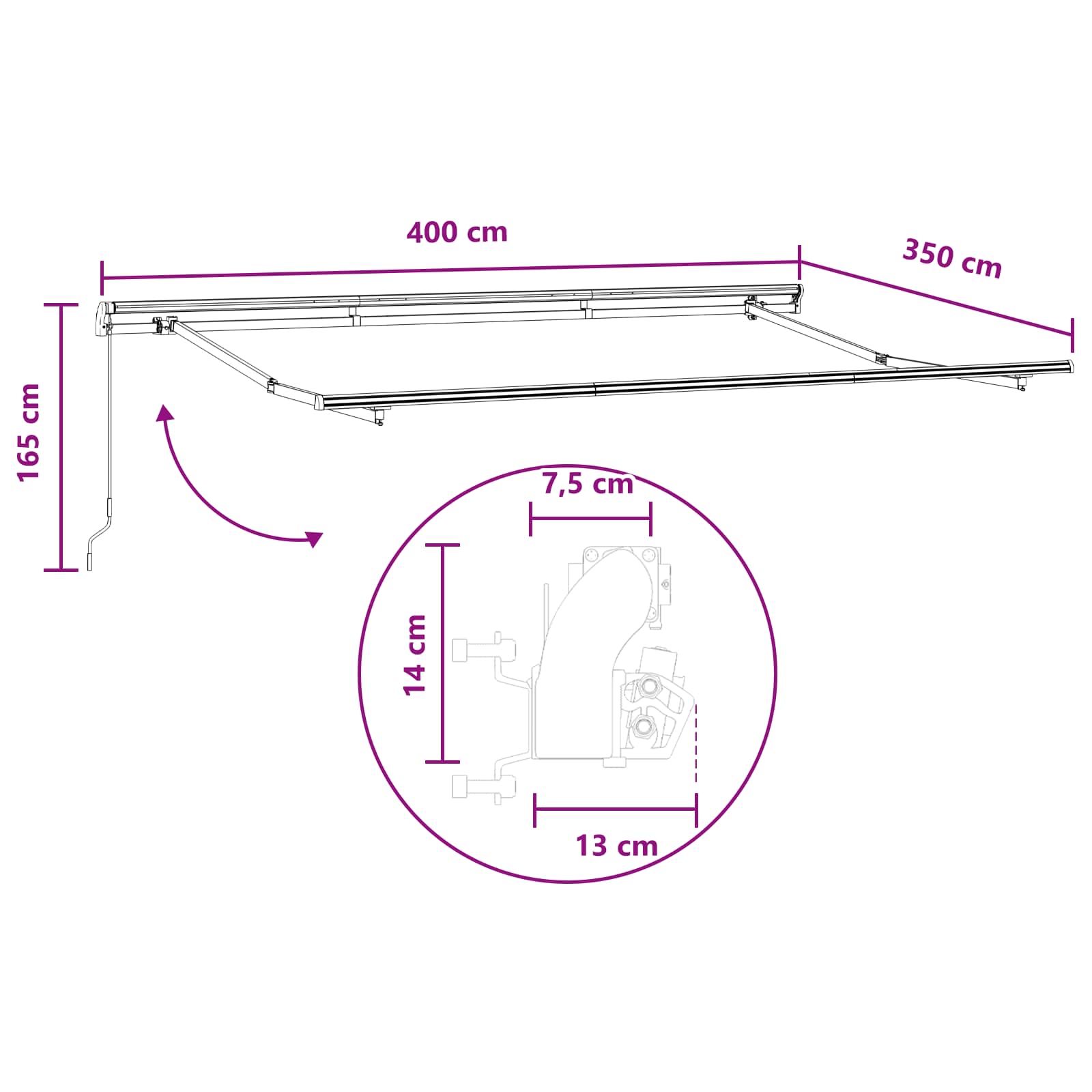 Povlačivi tende Svijetlo siva i bijela. 400 × 350 cm