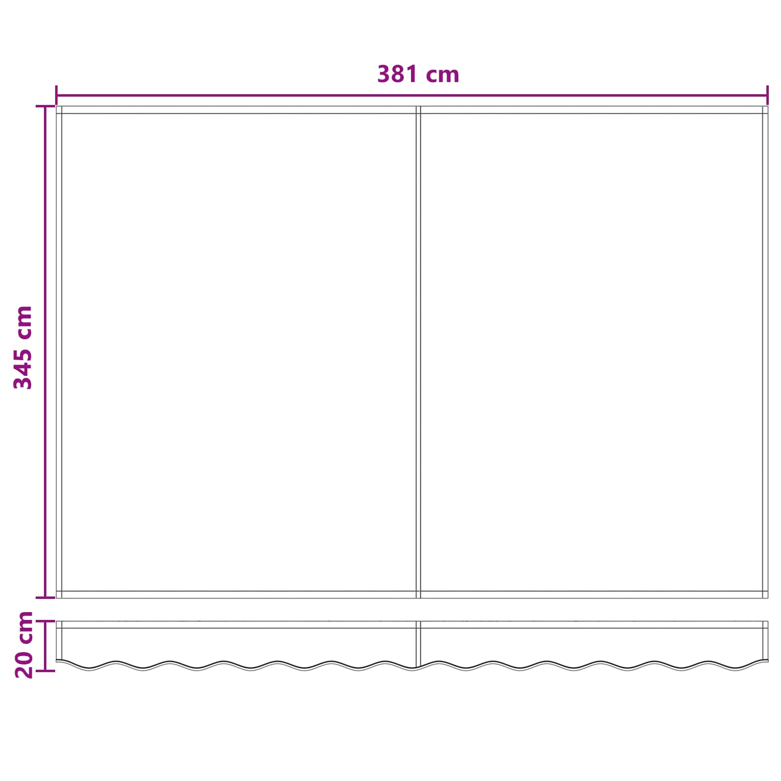 Povlačivi tende Svijetlo siva i bijela. 400 × 350 cm
