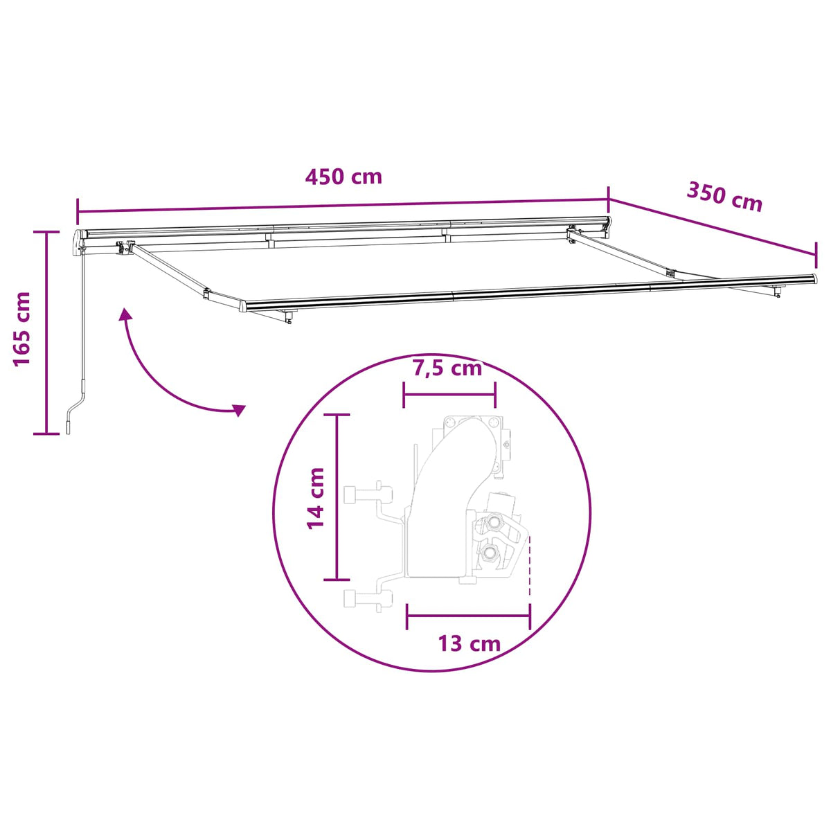 Povlačivi tende Svijetlo siva i bijela. 450 × 350 cm