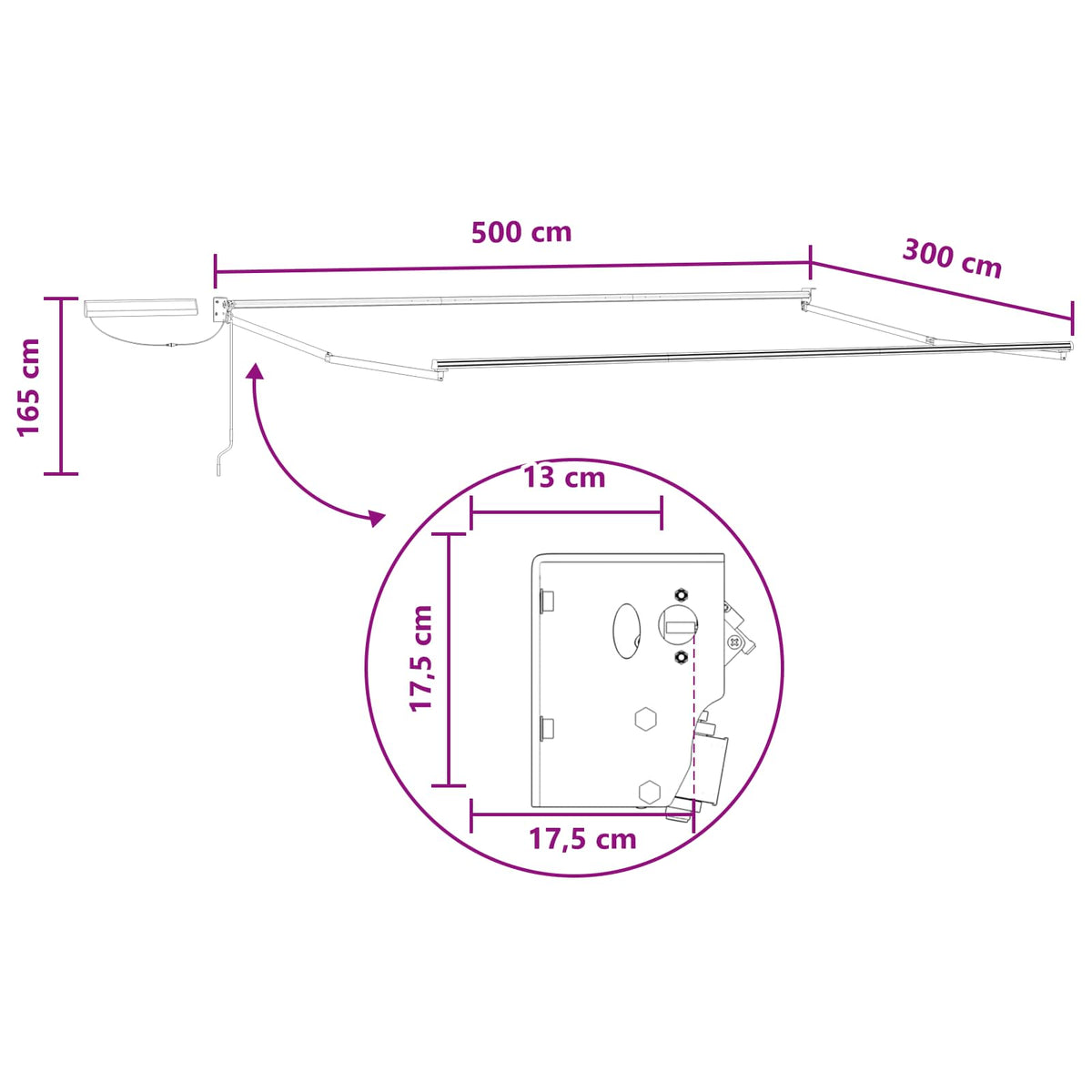 Električna retraktabilna tenda Svijetlo siva i bijela. 5 x 3 m