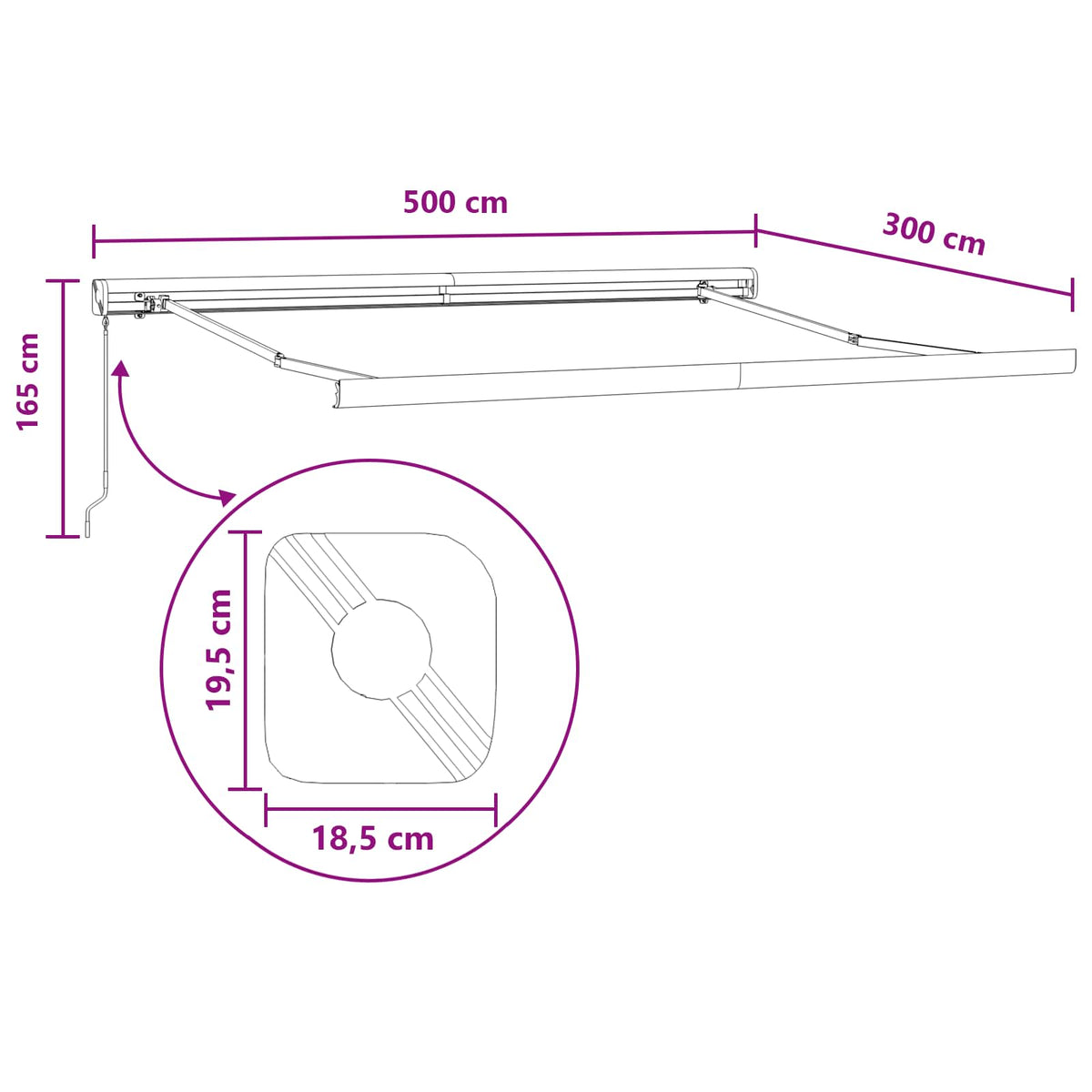 Povlačivi tende Svijetlo siva i bijela. 500 × 300 cm