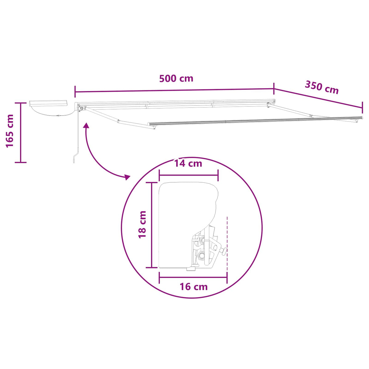 Električna retraktabilna tenda 5 × 3,5 m