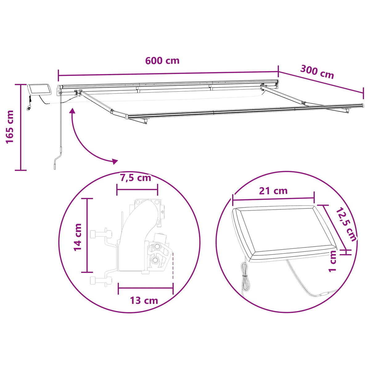 Povlačivi tende Sivosmeđa 600 × 300 cm Tkanina i Aluminij