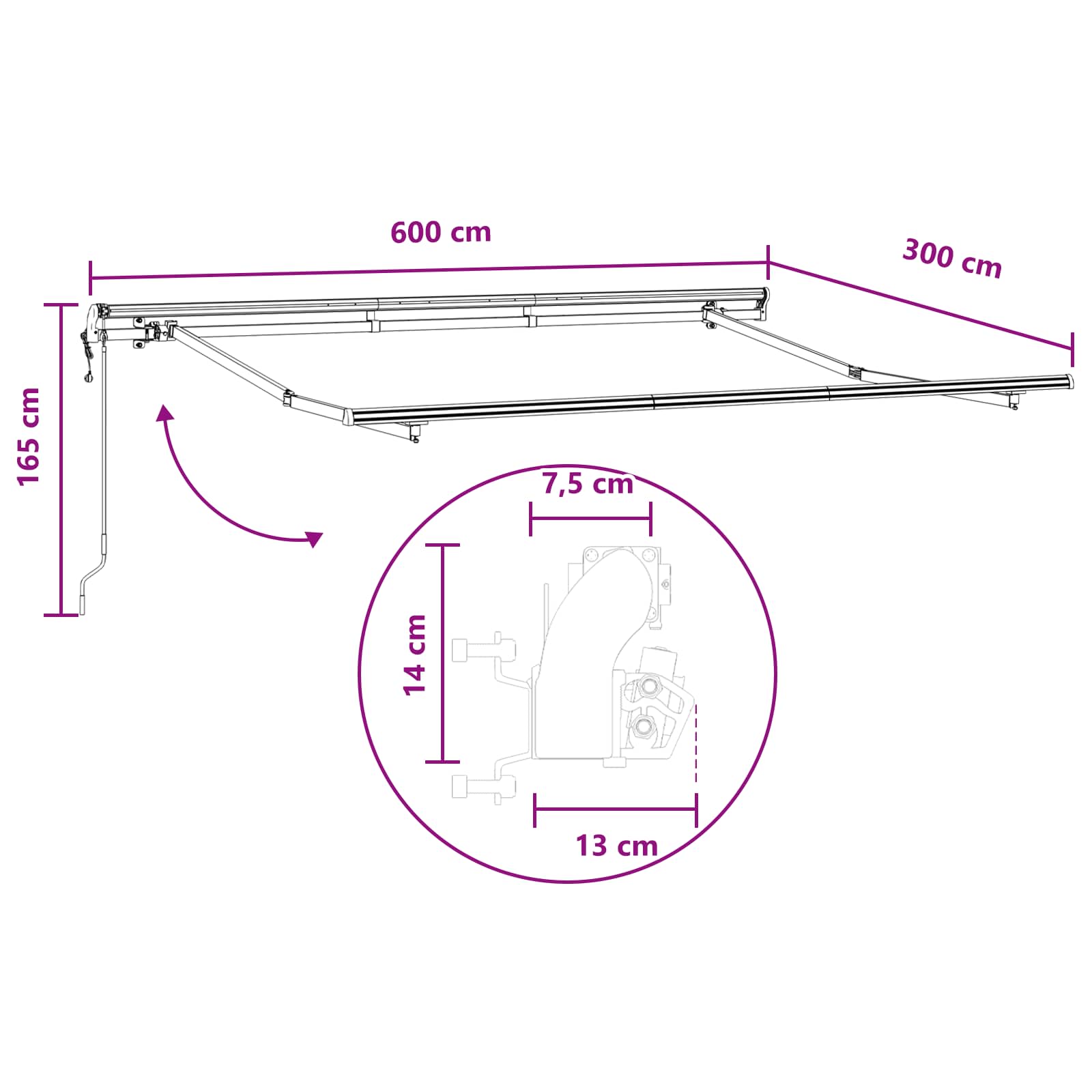Povlačivi tende Pijesak 600 × 300 cm Tkanina i Aluminij