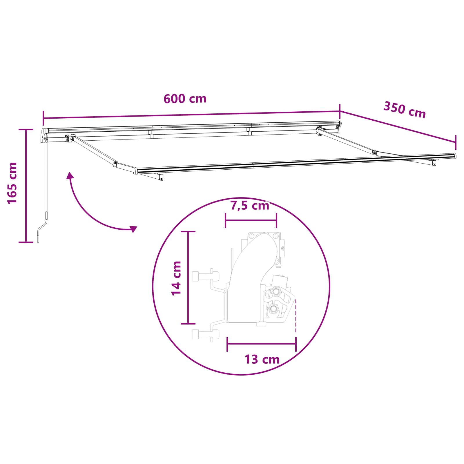 Povlačivi tende Sivosmeđa 600 × 350 cm Poliester i aluminij