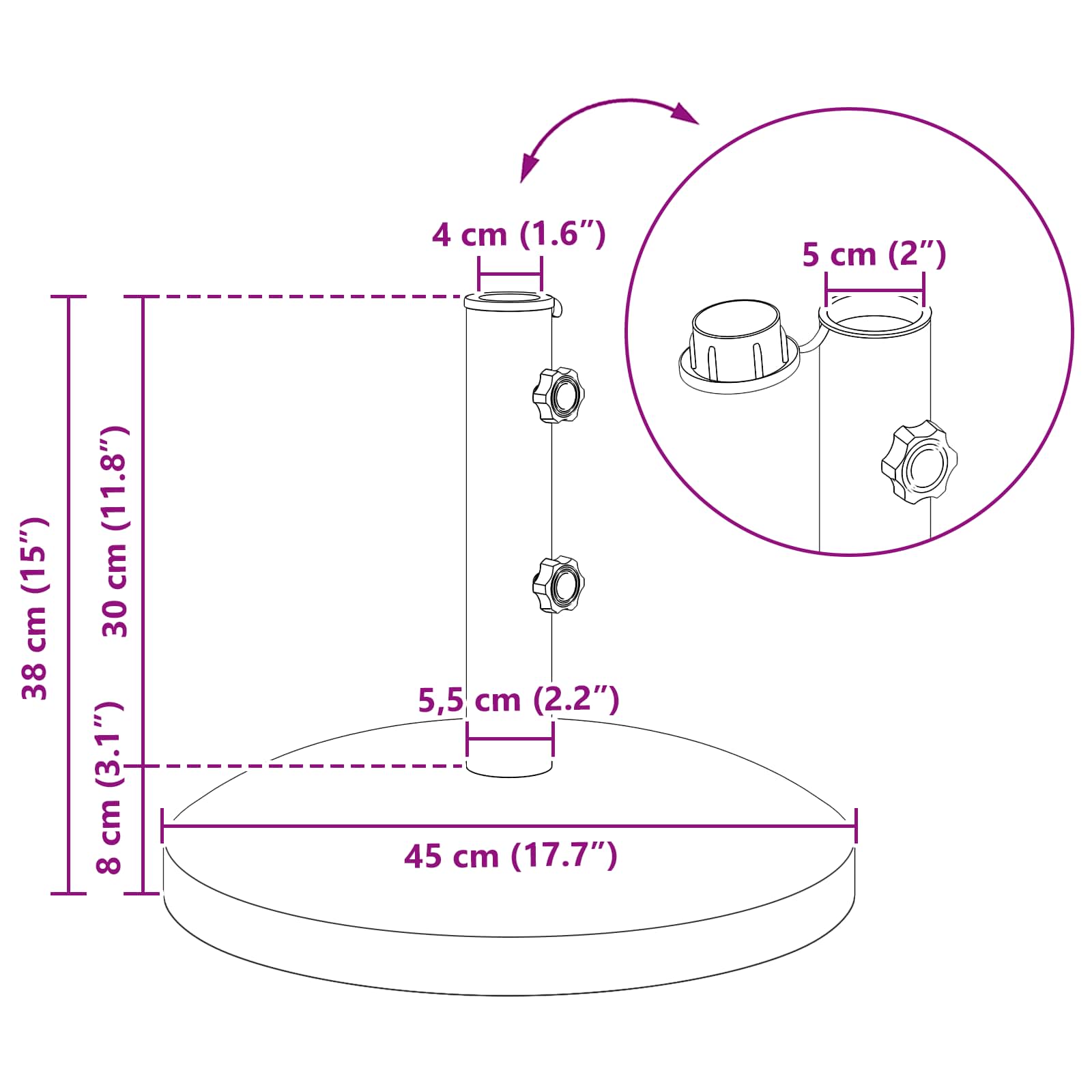 Stalak za suncobran za cijev promjera 40-50 mm 26.45 kg Siva