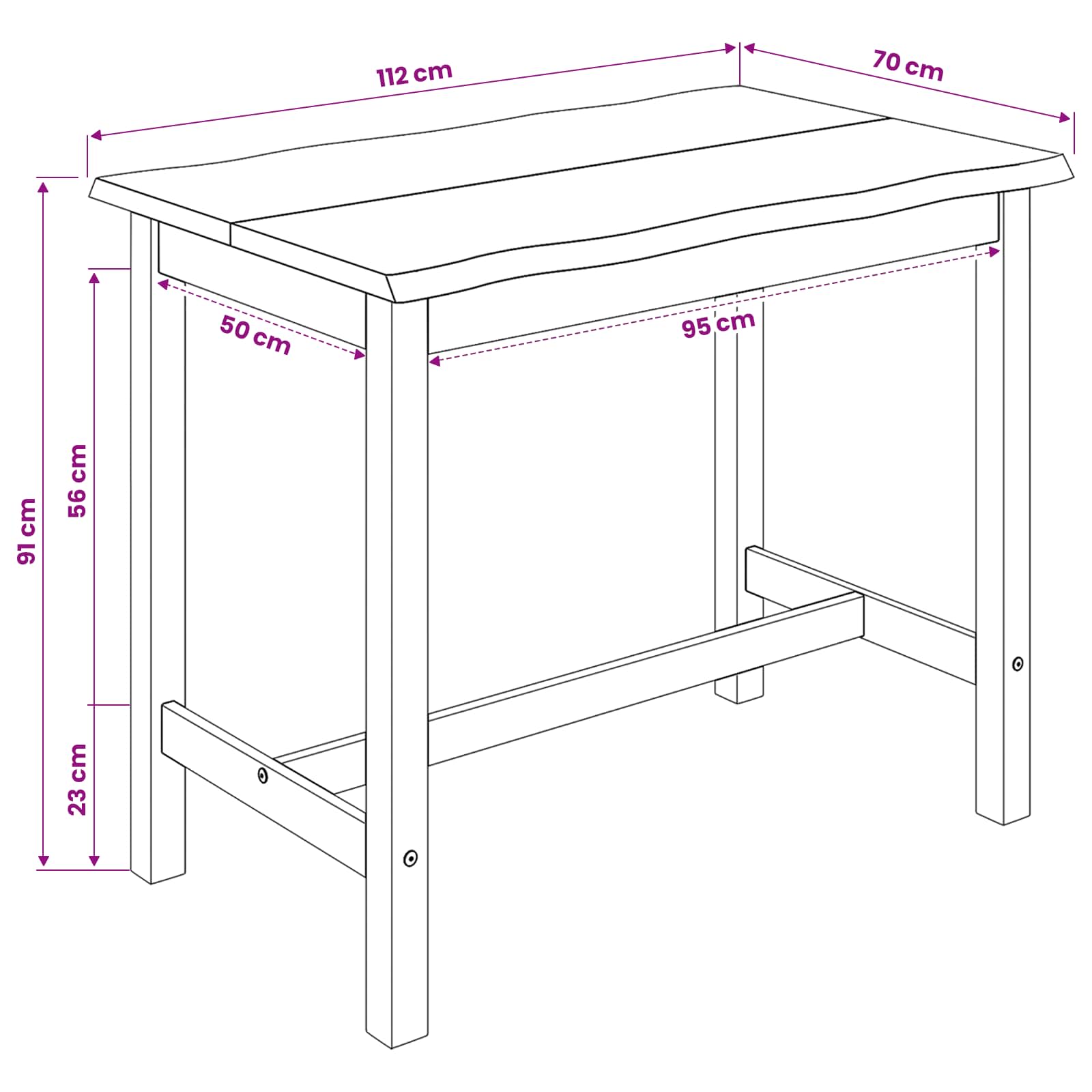 Visoki Bar Sto EKAI Bijela 112 x 70 x 91 cm Masivna borovina