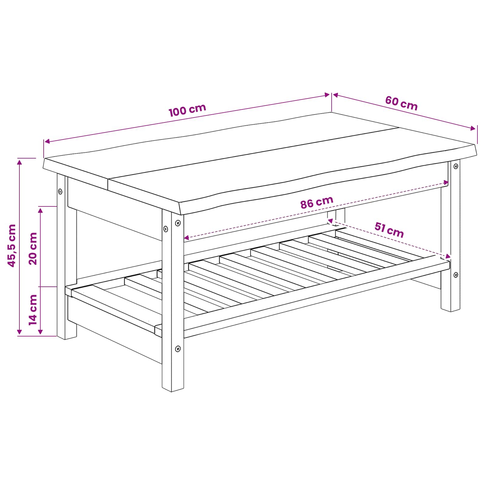 Kava Stol EKAI Crna 100 x 60 x 45,5 cm Masivna borovina