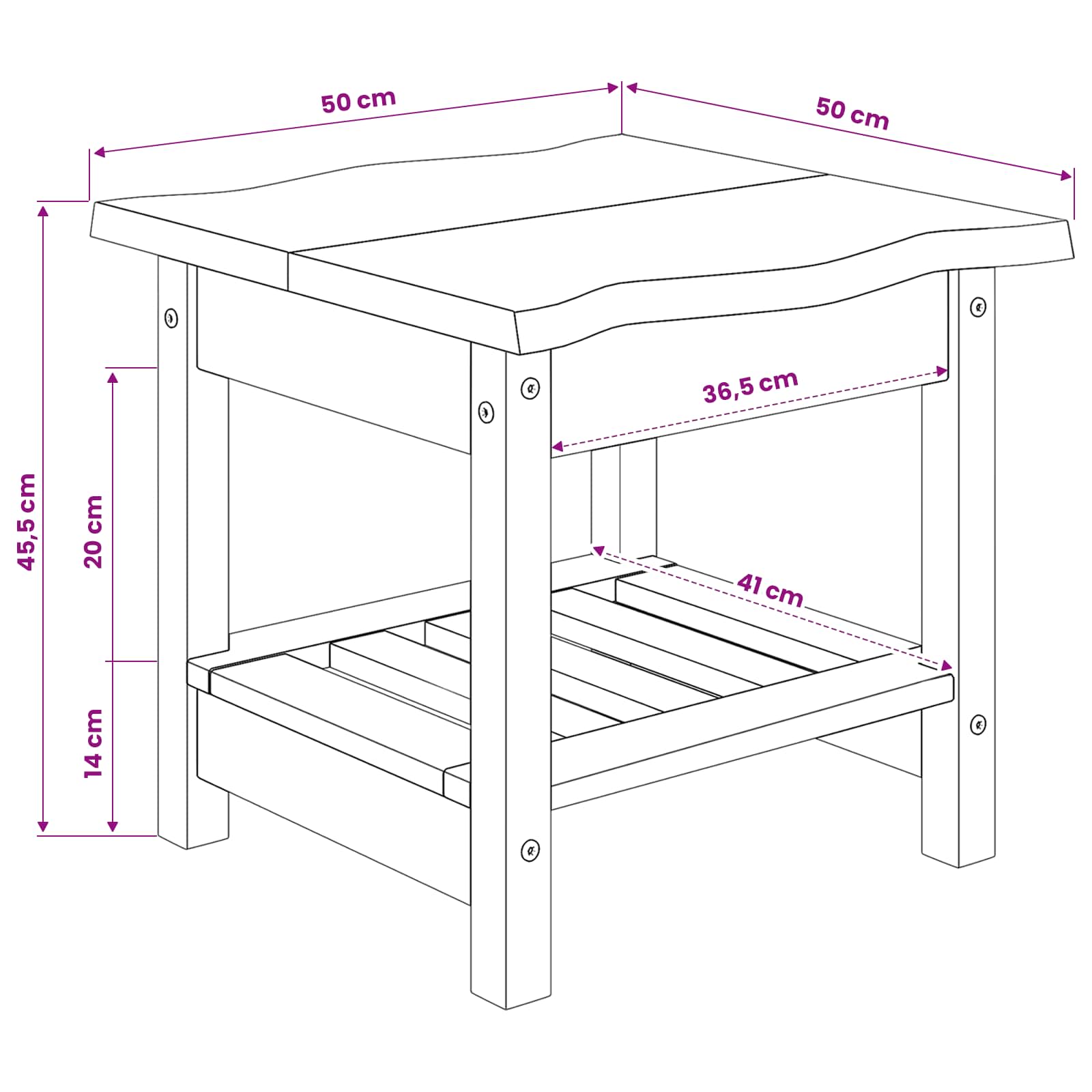 Bocni stol EKAI Crna 50 x 50 x 45,5 cm Masivna borovina