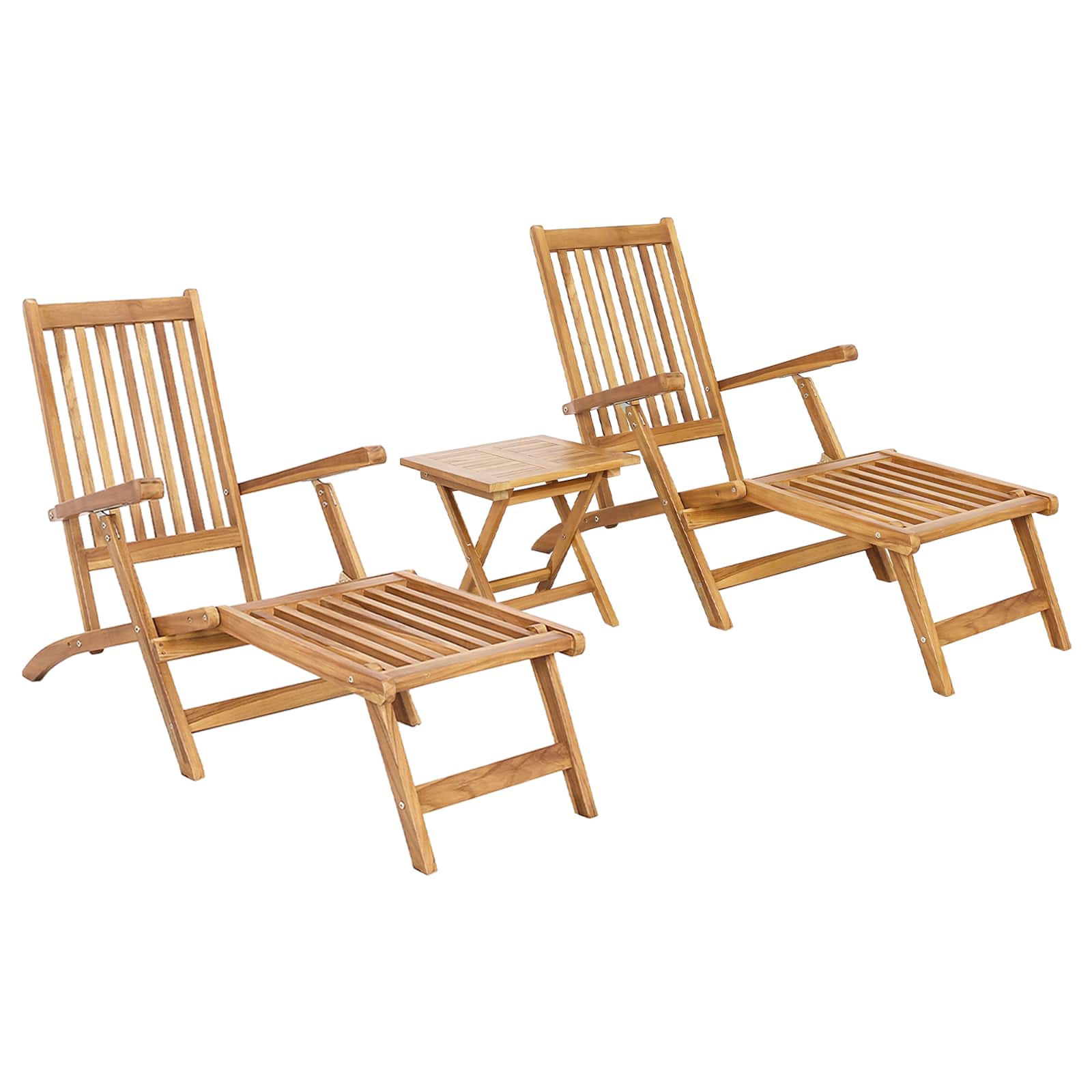 Sklopiva ležaljka s stolom 2 pcs Prirodna Čvrsto teak drvo