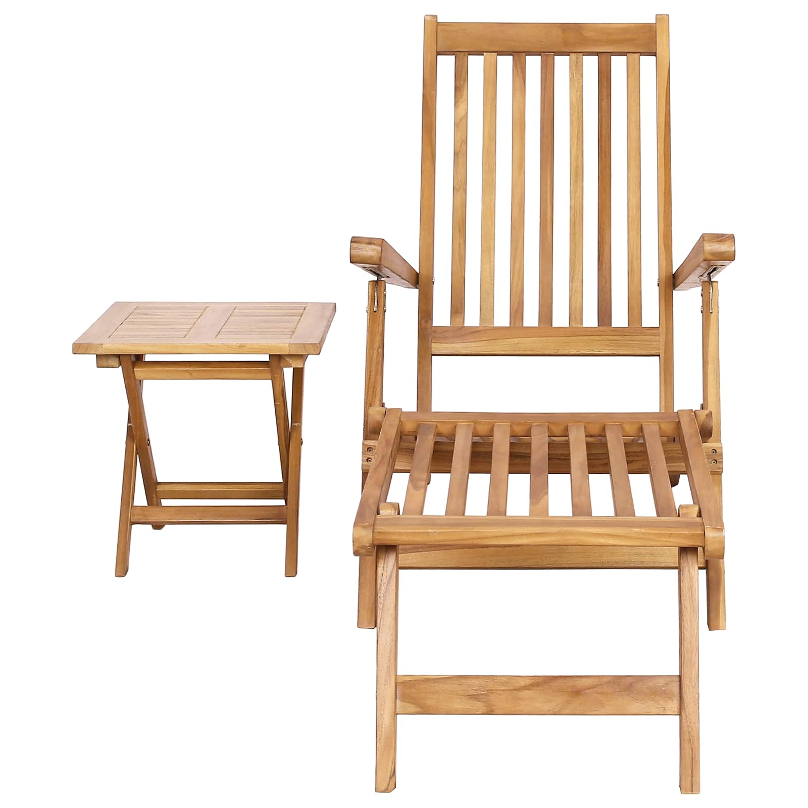 Sklopiva ležaljka s stolom 2 pcs Prirodna Čvrsto teak drvo