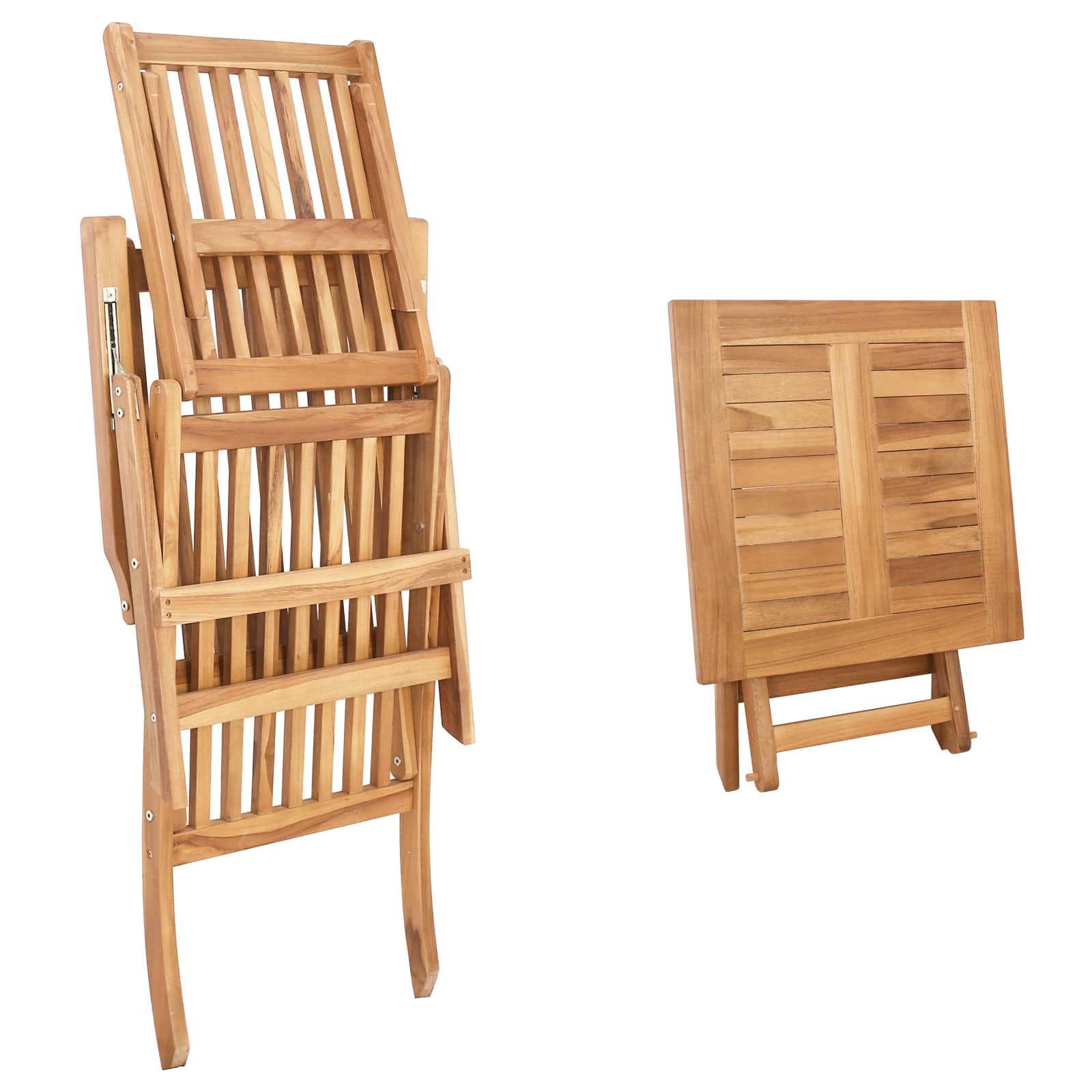 Sklopiva ležaljka s stolom 2 pcs Prirodna Čvrsto teak drvo