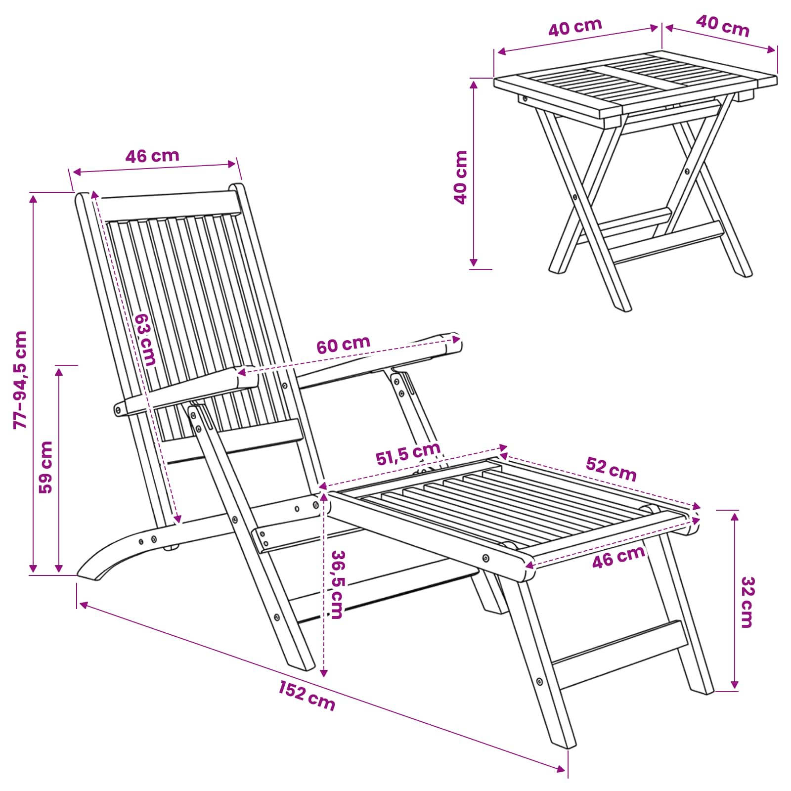 Sklopiva ležaljka s stolom 2 pcs Prirodna Čvrsto teak drvo