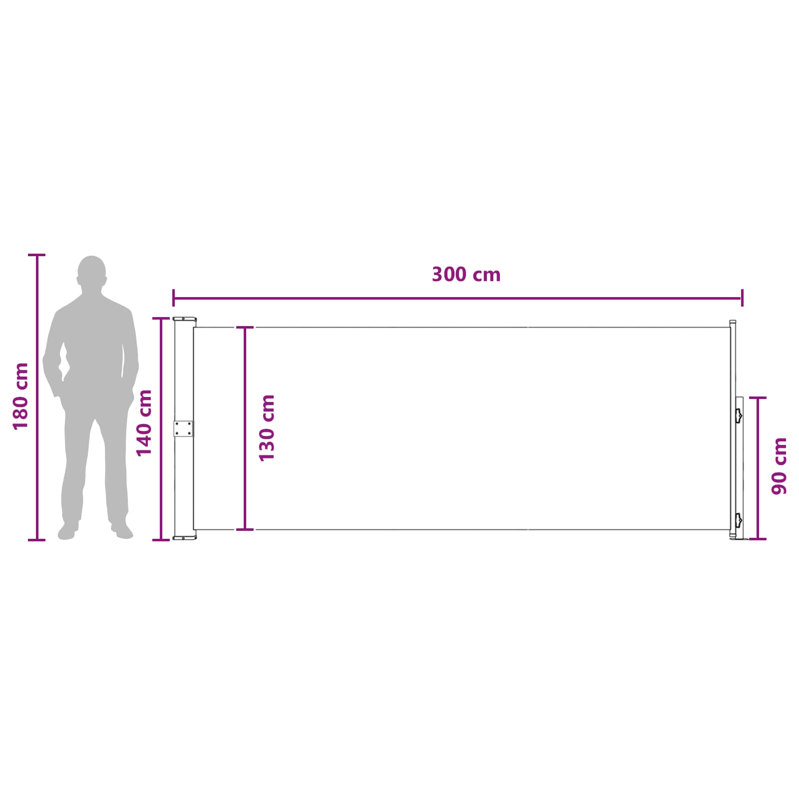 Retraktabilna bočna tende Antracit 300 x 140 cm Poliester