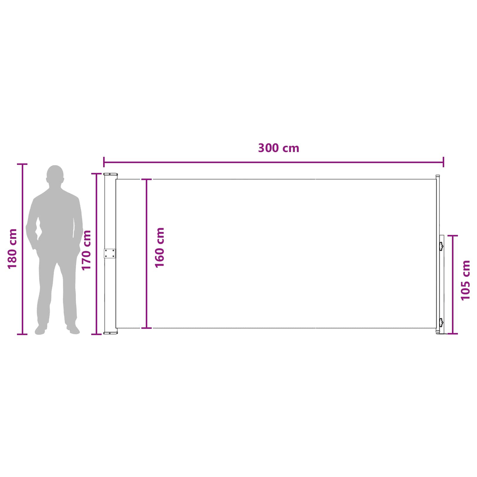 Retraktabilna bočna tende 170 x 300 cm Poliester Pravokutni