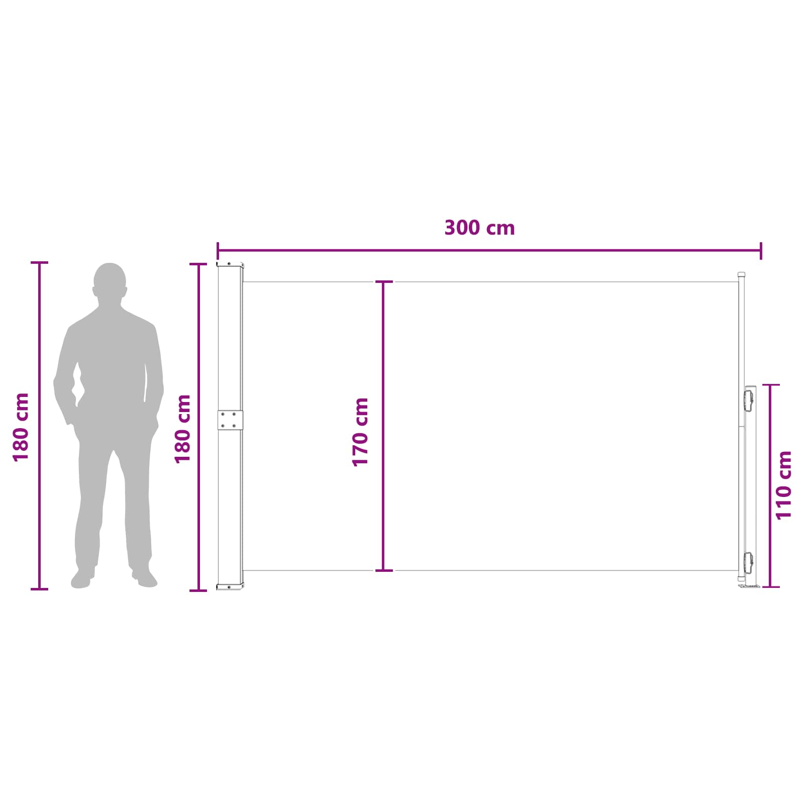 Retraktabilna bočna tende Sivosmeđa 300 x 180 cm Poliester