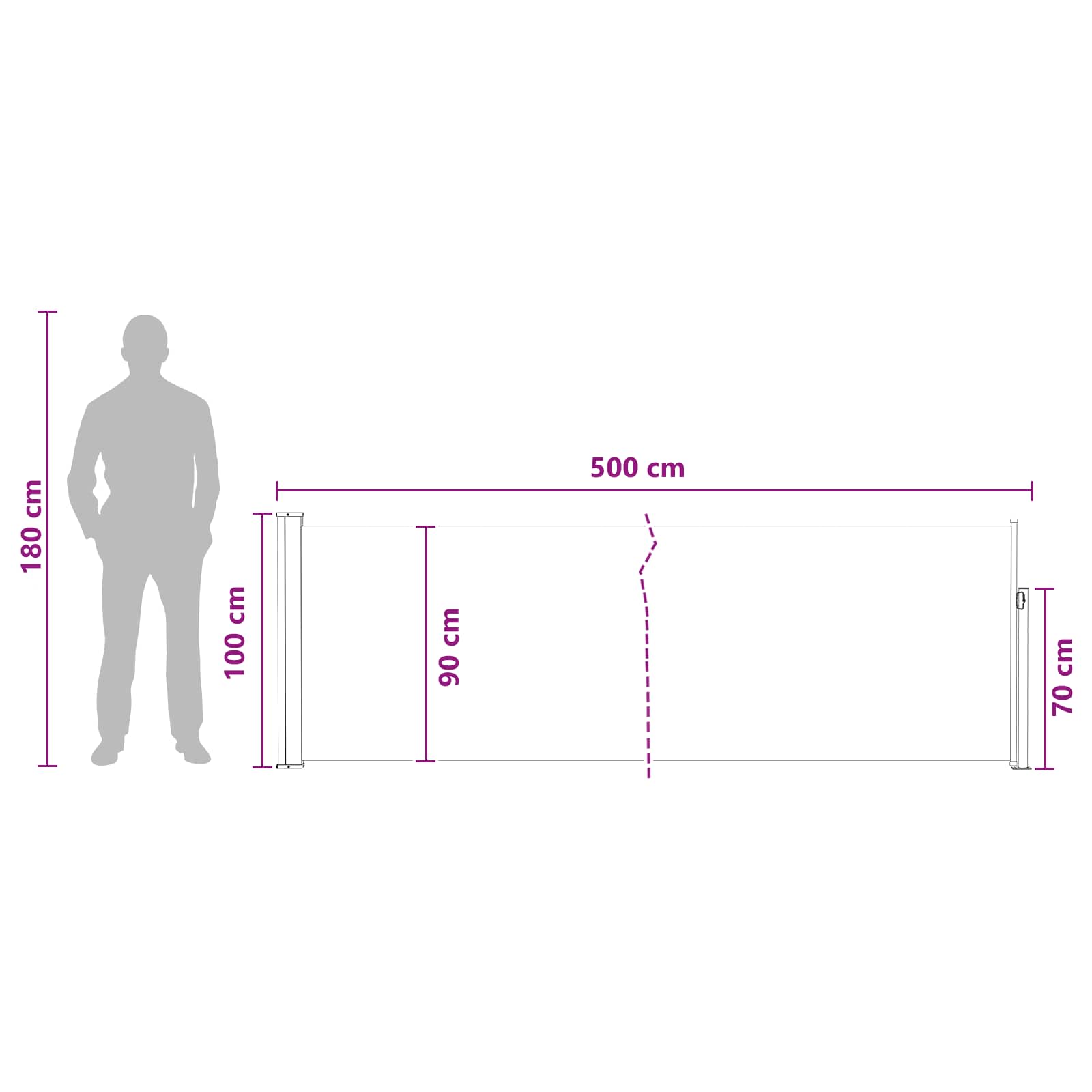 Retraktabilna bočna tende Sivosmeđa 500 x 100 cm Poliester