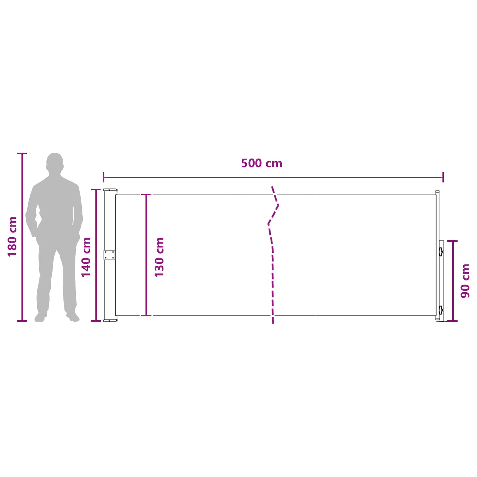 Retraktabilna bočna tende Antracit 500 x 140 cm Poliester