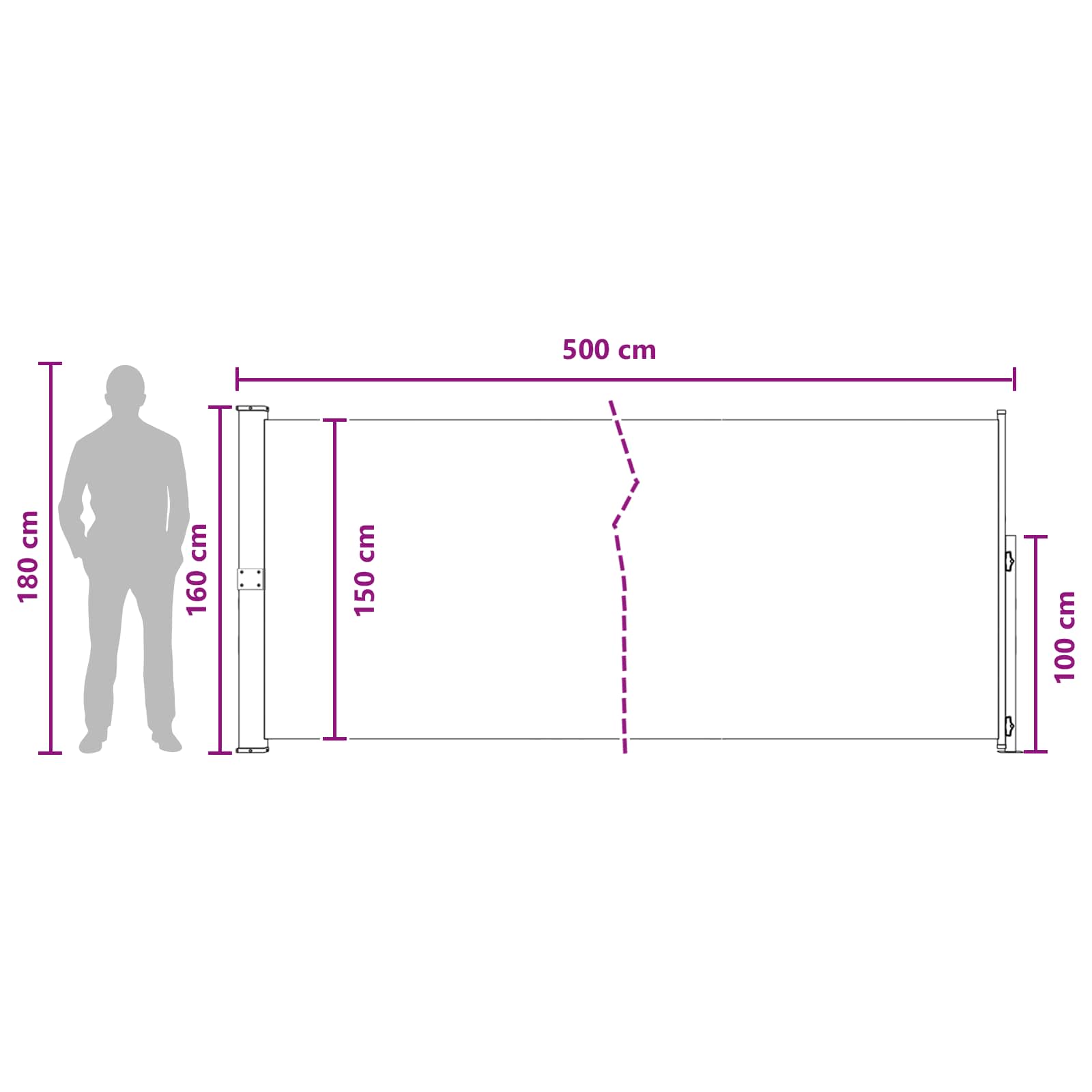 Retraktabilna bočna tende Antracit 500 x 160 cm Poliester