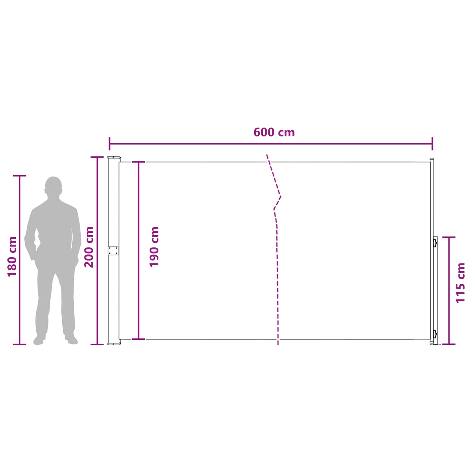 Retraktabilna bočna tende Antracit 600 x 200 cm Poliester