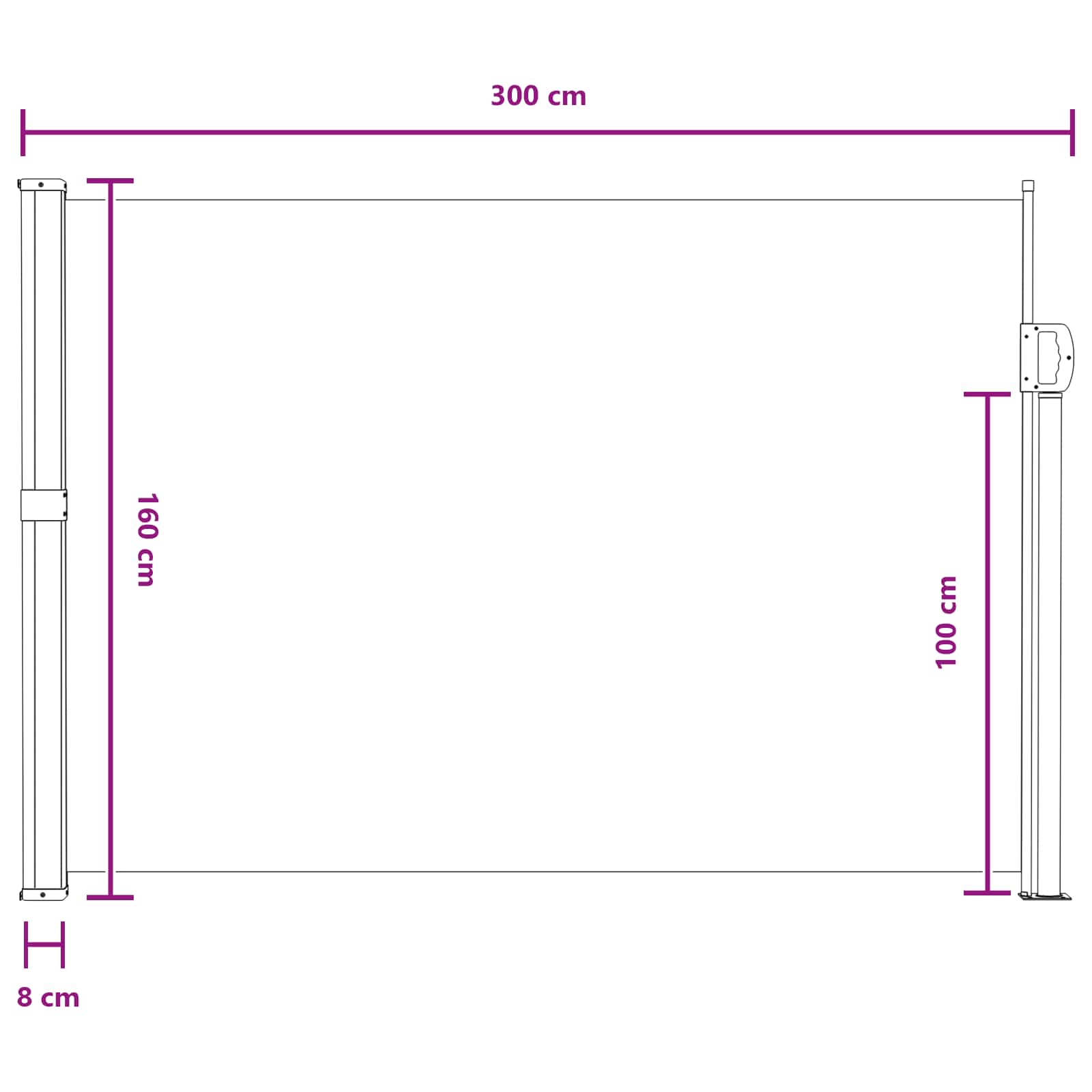 Retraktabilna bočna tende Siva 300 x 160 cm Poliester