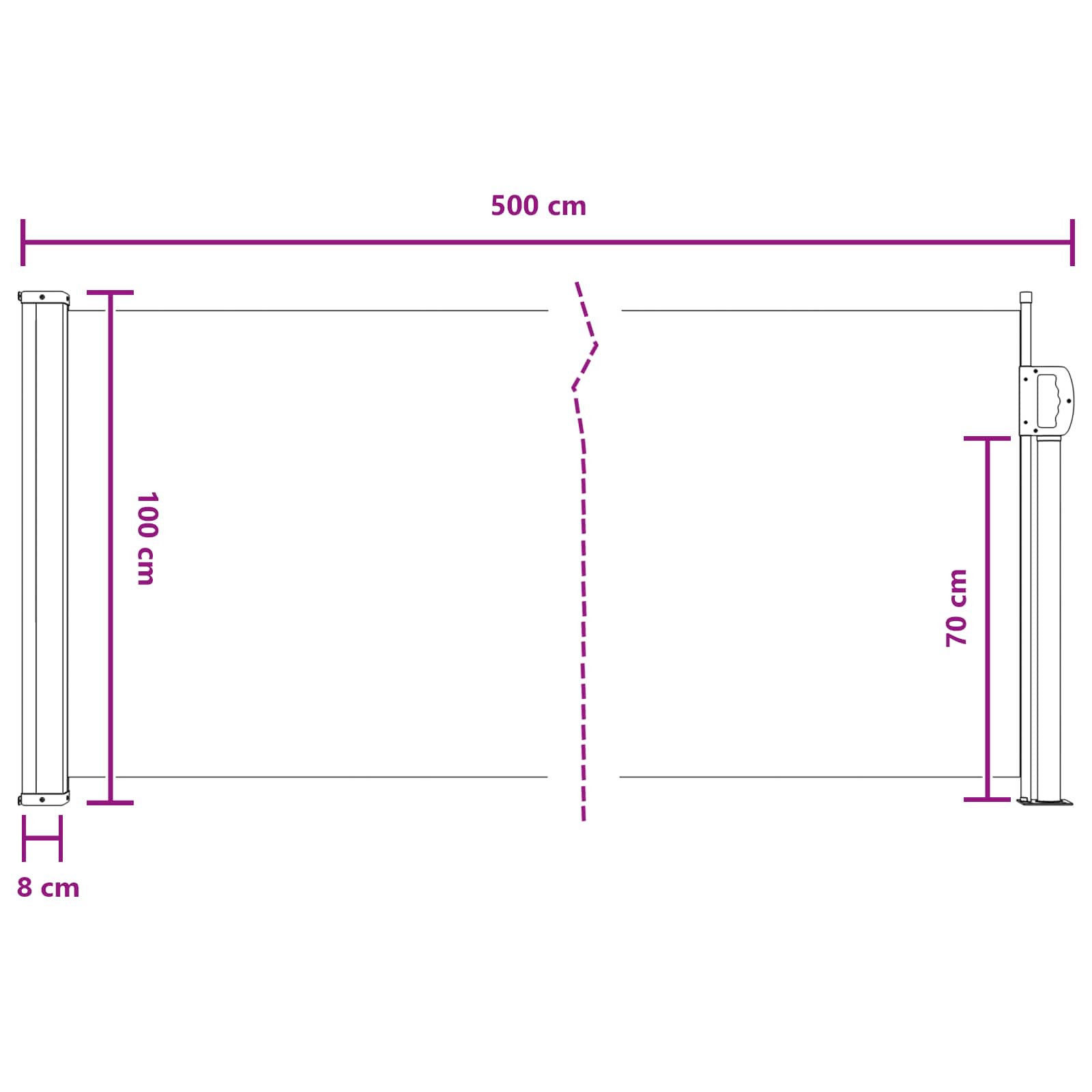 Retraktabilna bočna tende Pijesak 500 x 100 cm Poliester