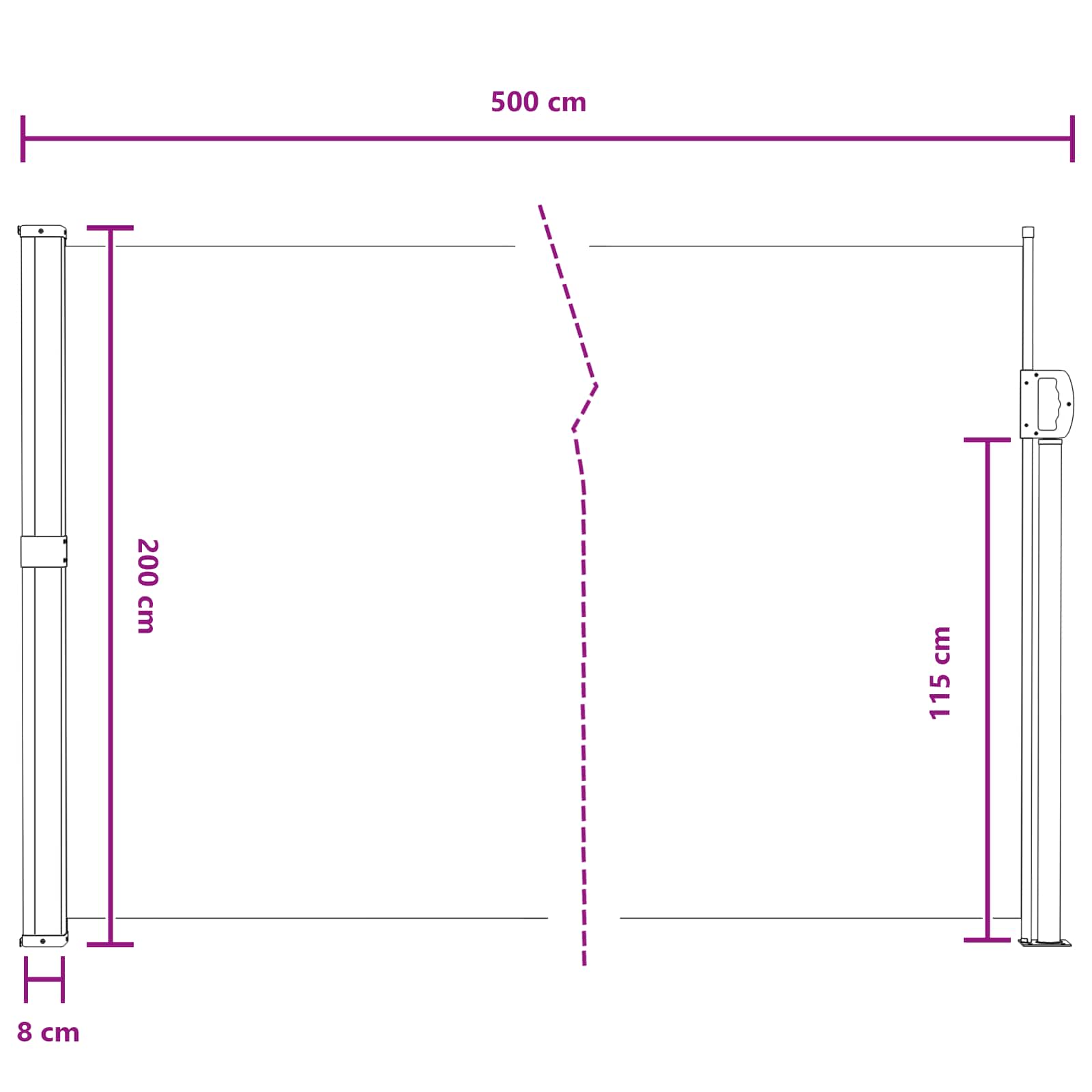 Retraktabilna bočna tende Siva 500 x 200 cm Poliester