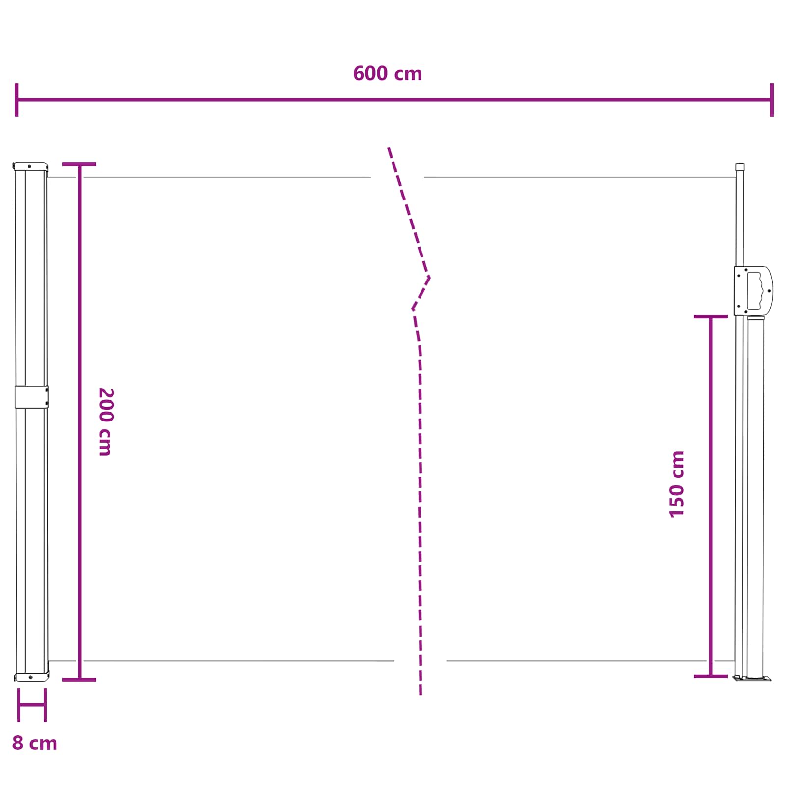 Retraktabilna bočna tende Siva 600 x 200 cm Poliester