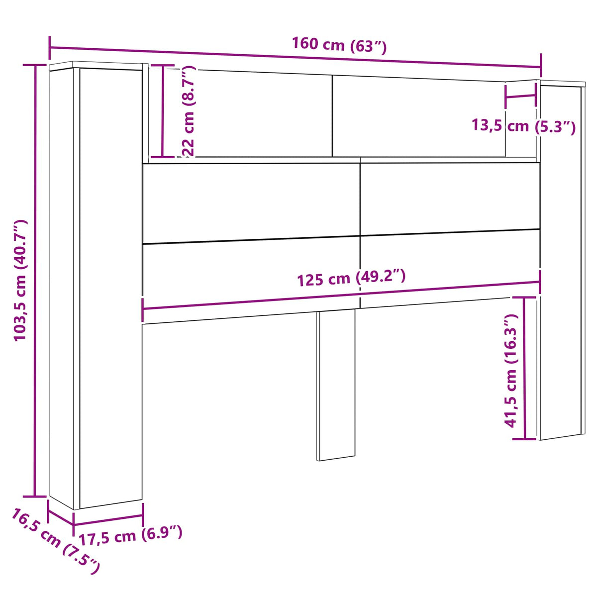 Uzglavlje za pohranu s LED-om Staro drvo 160 cm