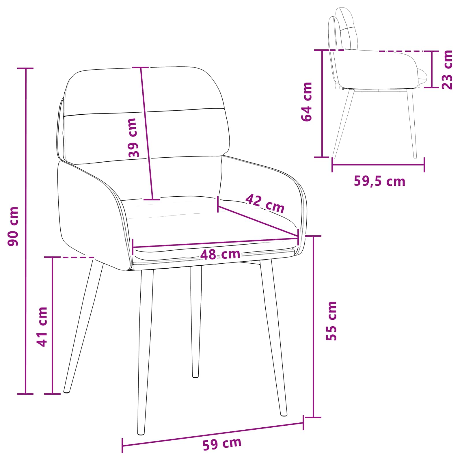 Trpezarijske stolice 4 pcs Baršun Ružičasta 59 x 59,5 x 90 cm