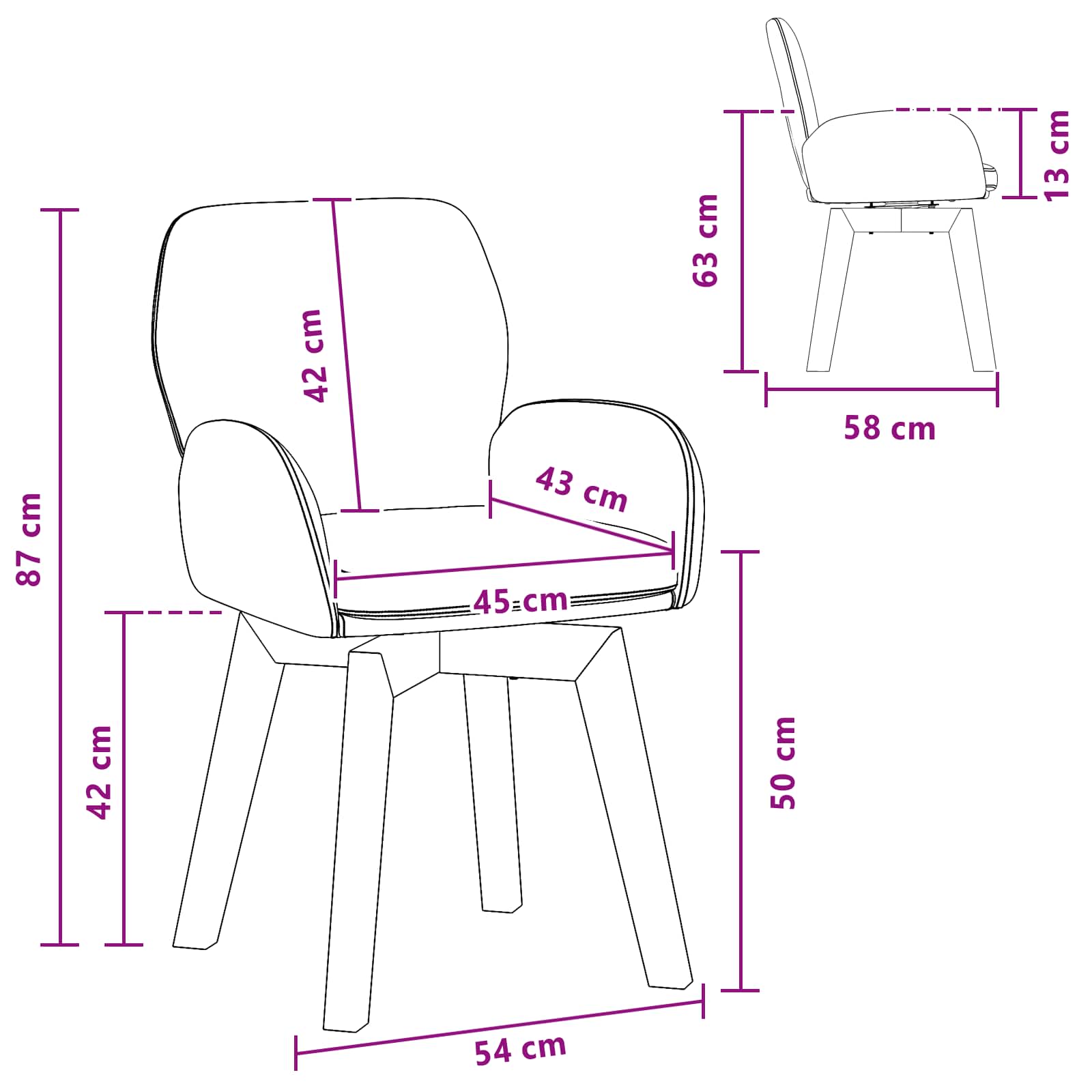 Okretne blagovaonske stolice 4 pcs Bouclé Crna 54 x 58 x 87 cm