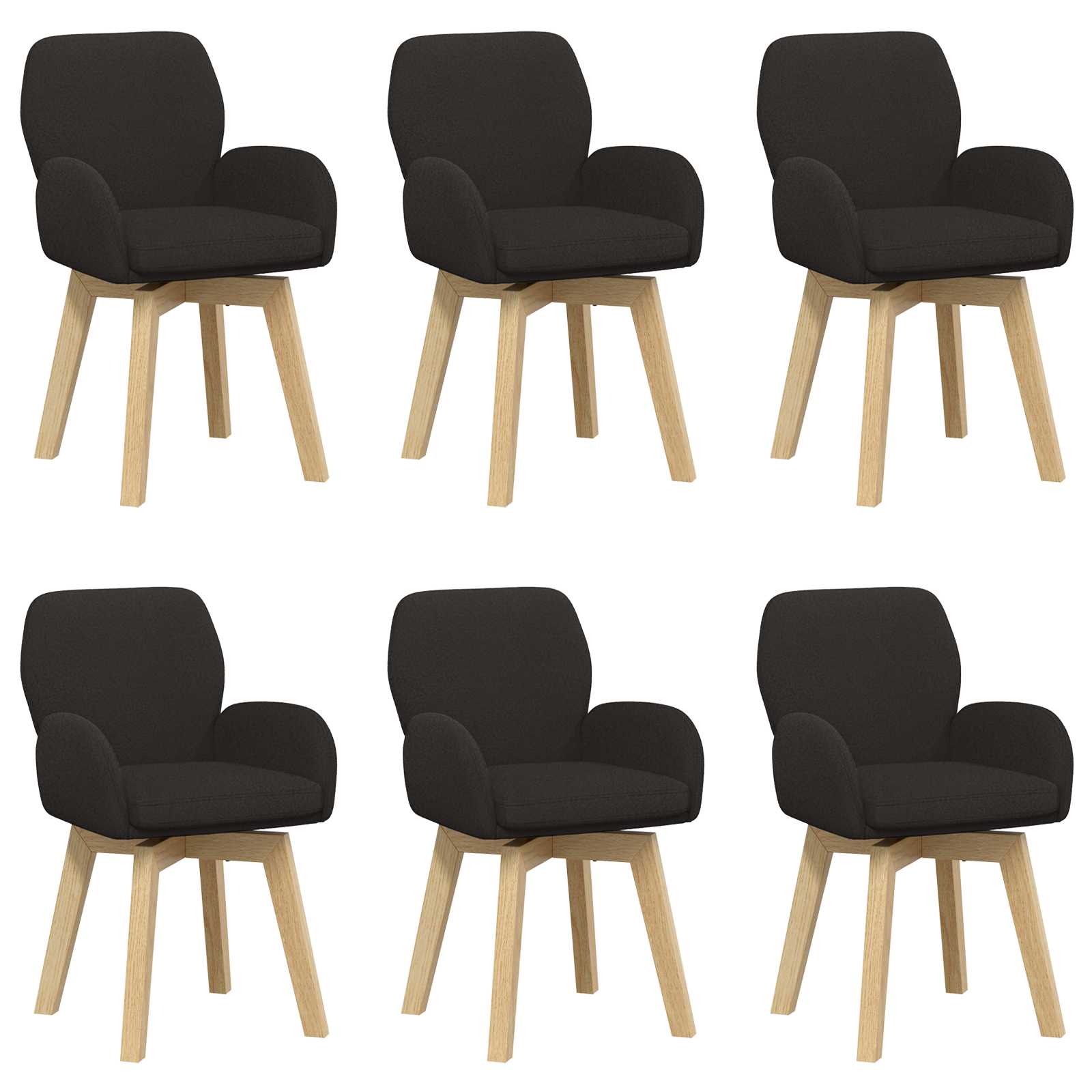 Okretne blagovaonske stolice 6 pcs Bouclé Crna 54 x 58 x 87 cm