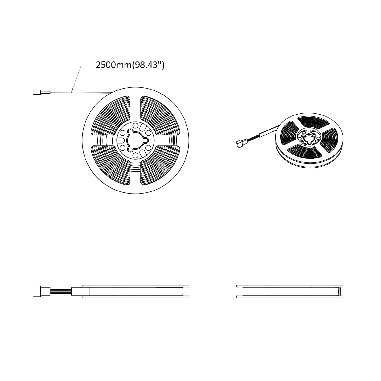 LED traka 2 pcs Crna i prozirna 2500 mm Bakar i plastika