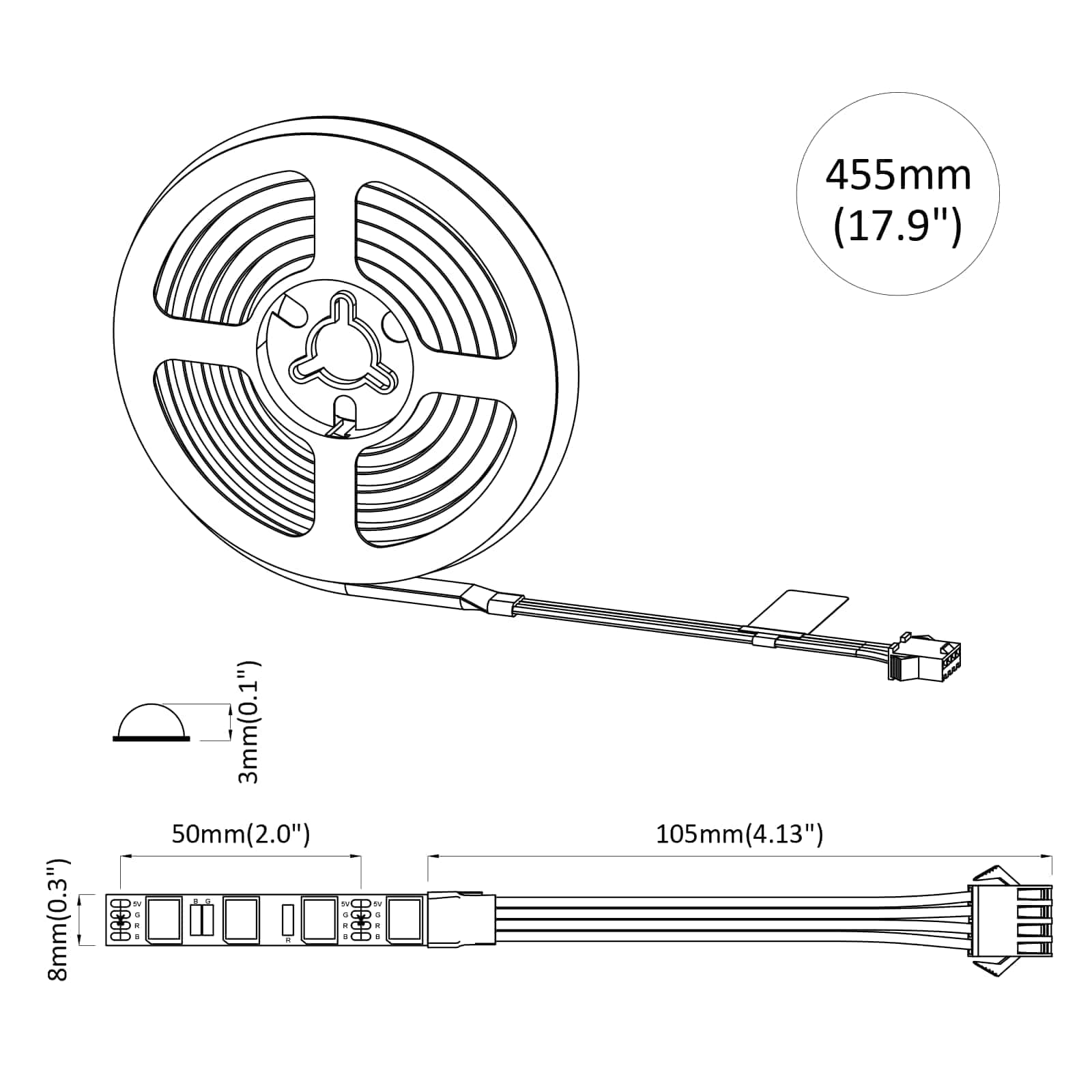 LED traka 12 pcs Crna i prozirna 350 mm Bakar i plastika
