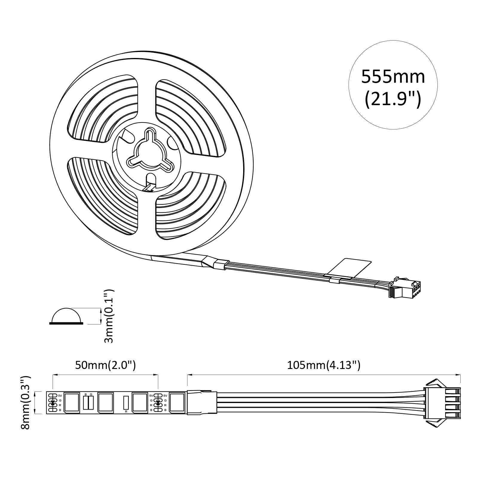 LED traka 2 pcs Crna i prozirna 450 mm Bakar i plastika