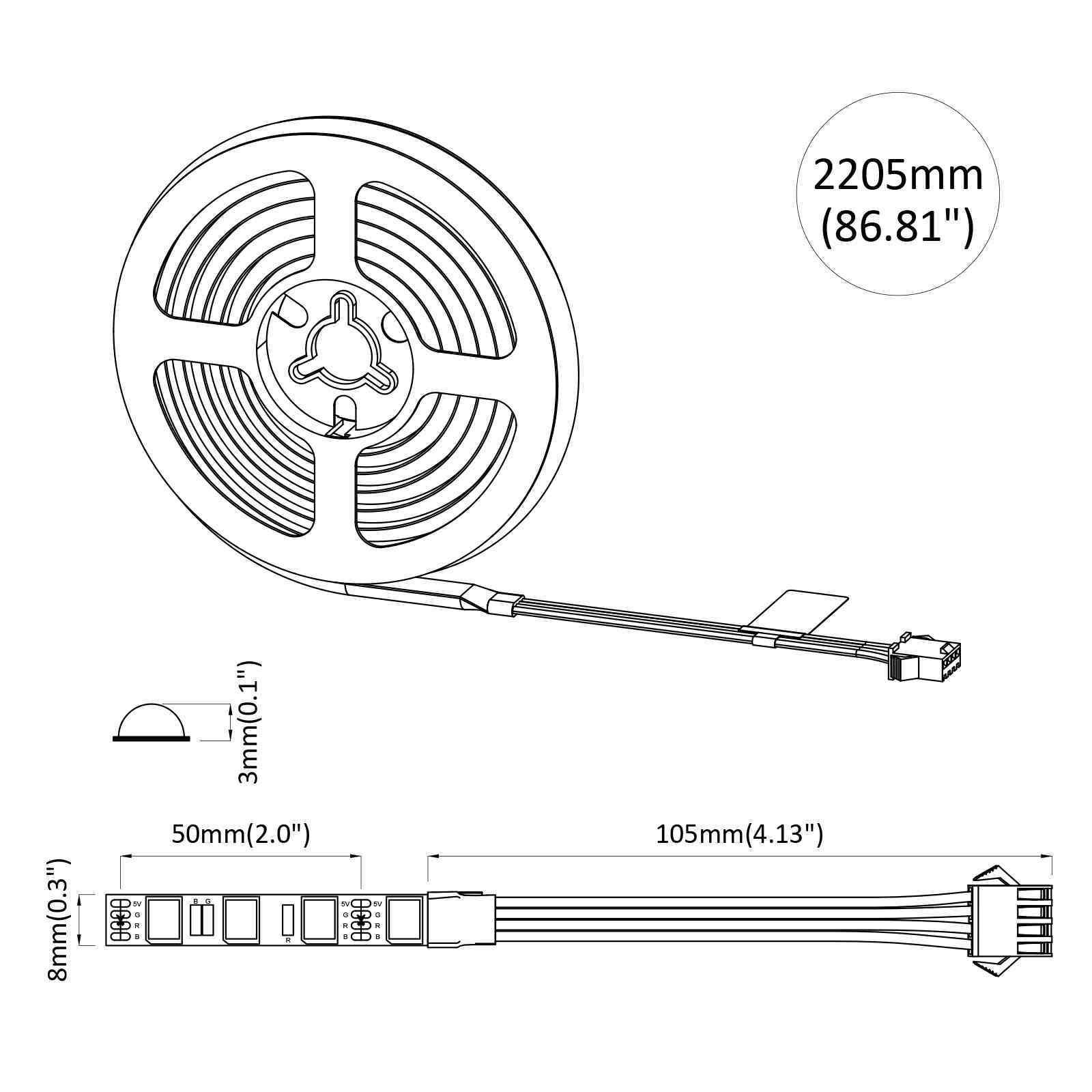 LED traka 12 pcs Crna i prozirna 2100 mm Bakar i plastika