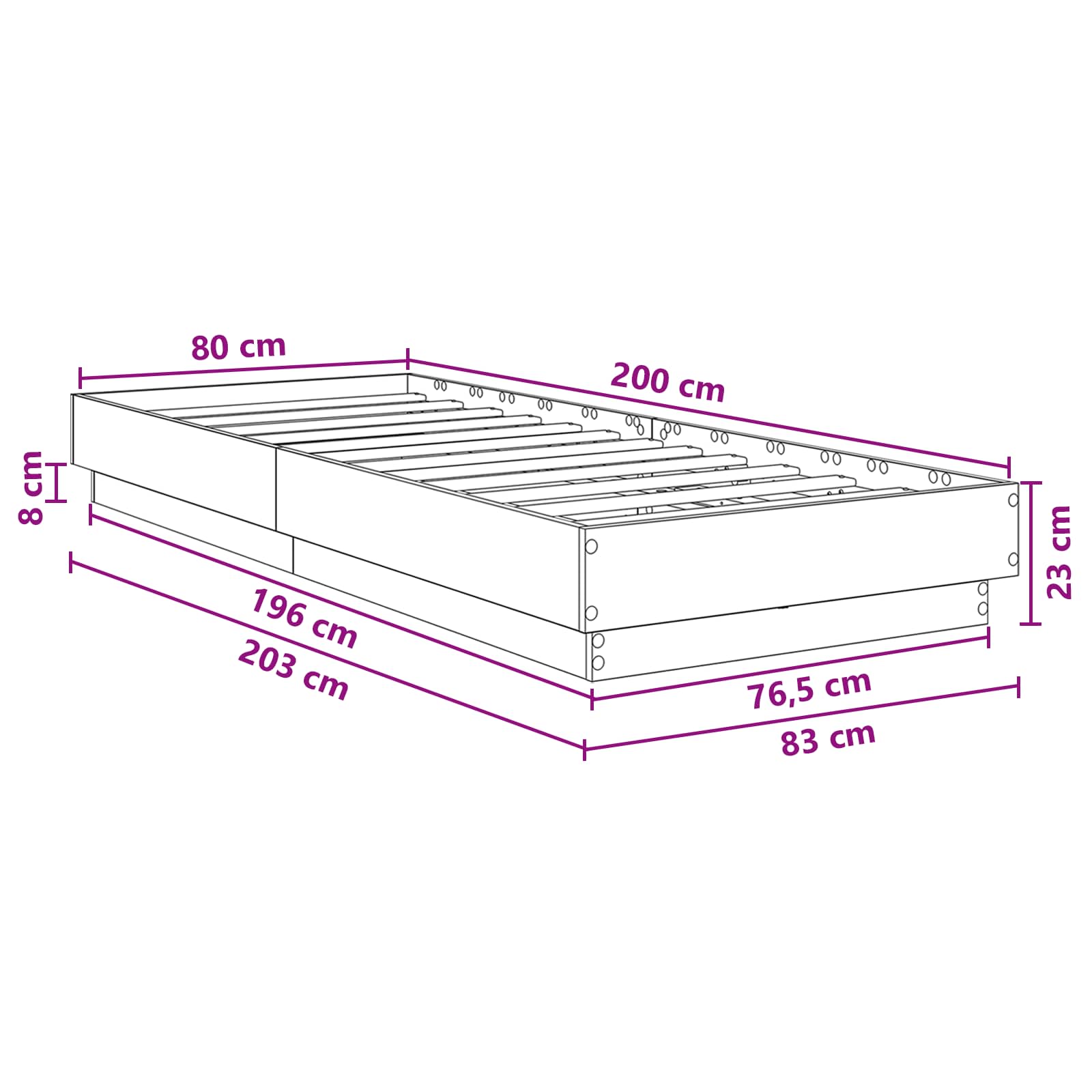 Krevetna konstrukcija s LED svjetlom Bijela 80 x 200 cm