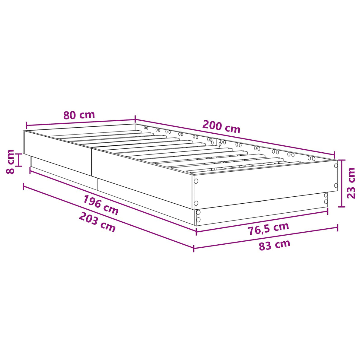 Krevetna konstrukcija s LED svjetlom Hrast sonoma 80 x 200 cm