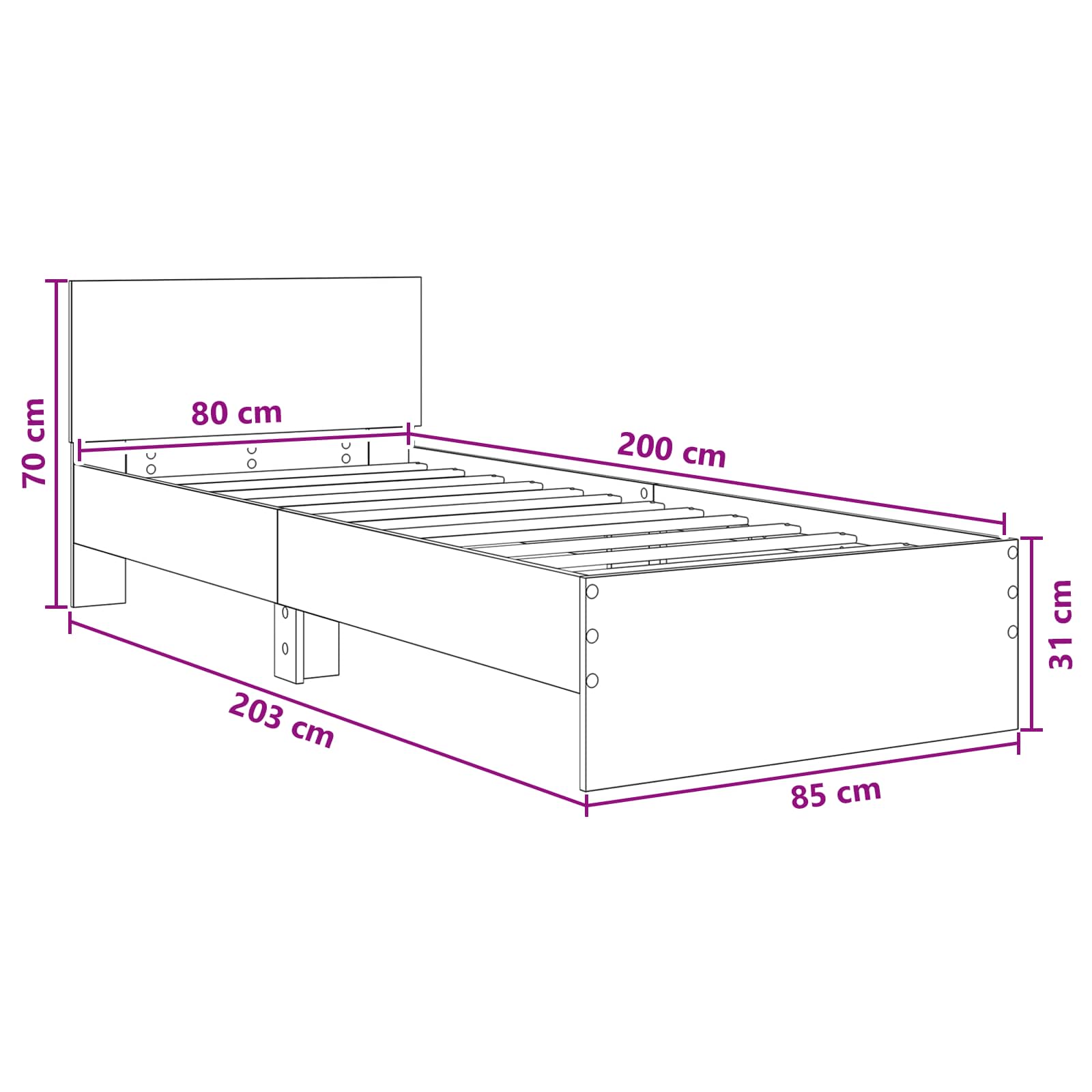 Okvir kreveta s uzglavljem Crni hrast 80 x 200 cm