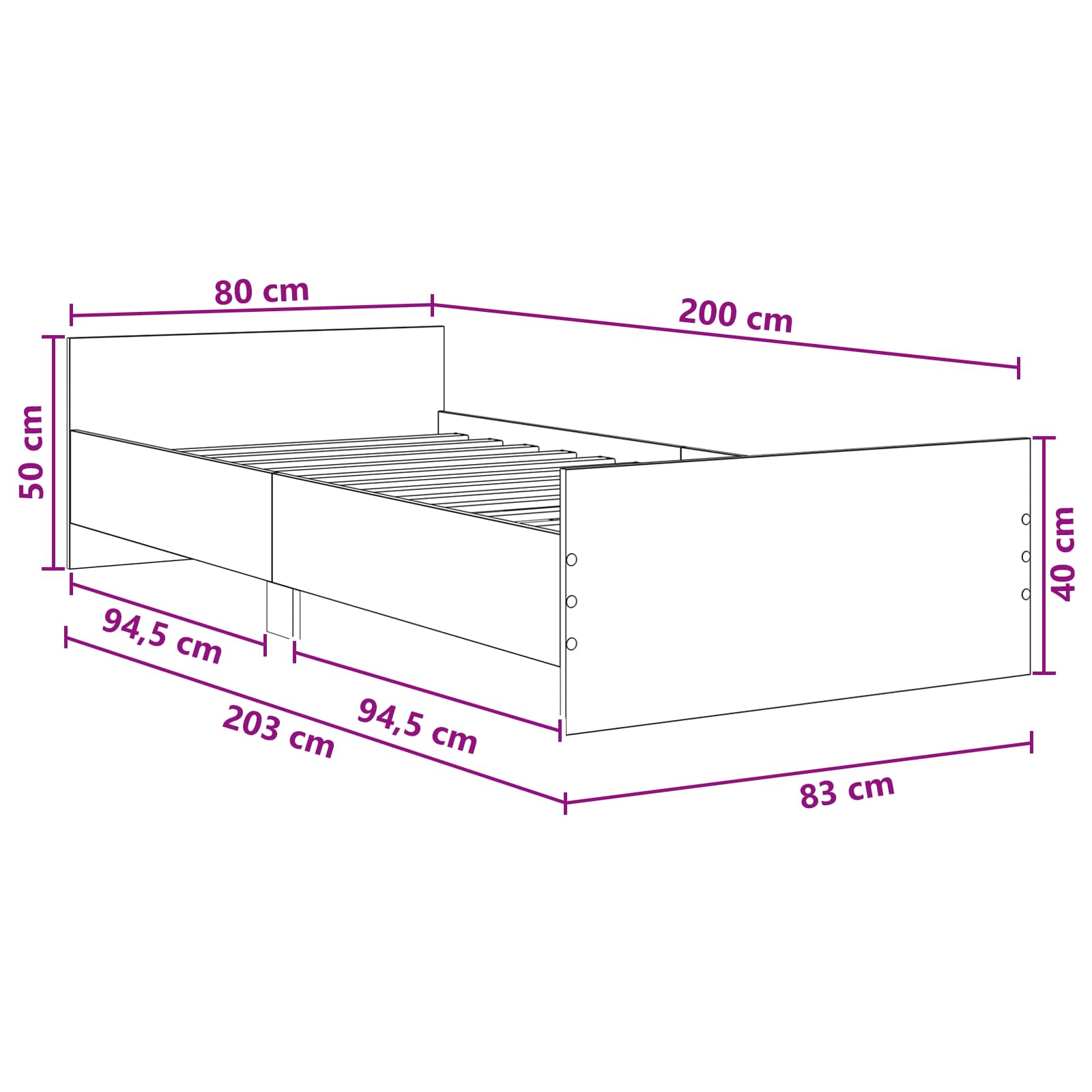 Okvir kreveta s uzglavljem Bijela 80 x 200 cm Konstruirano drvo