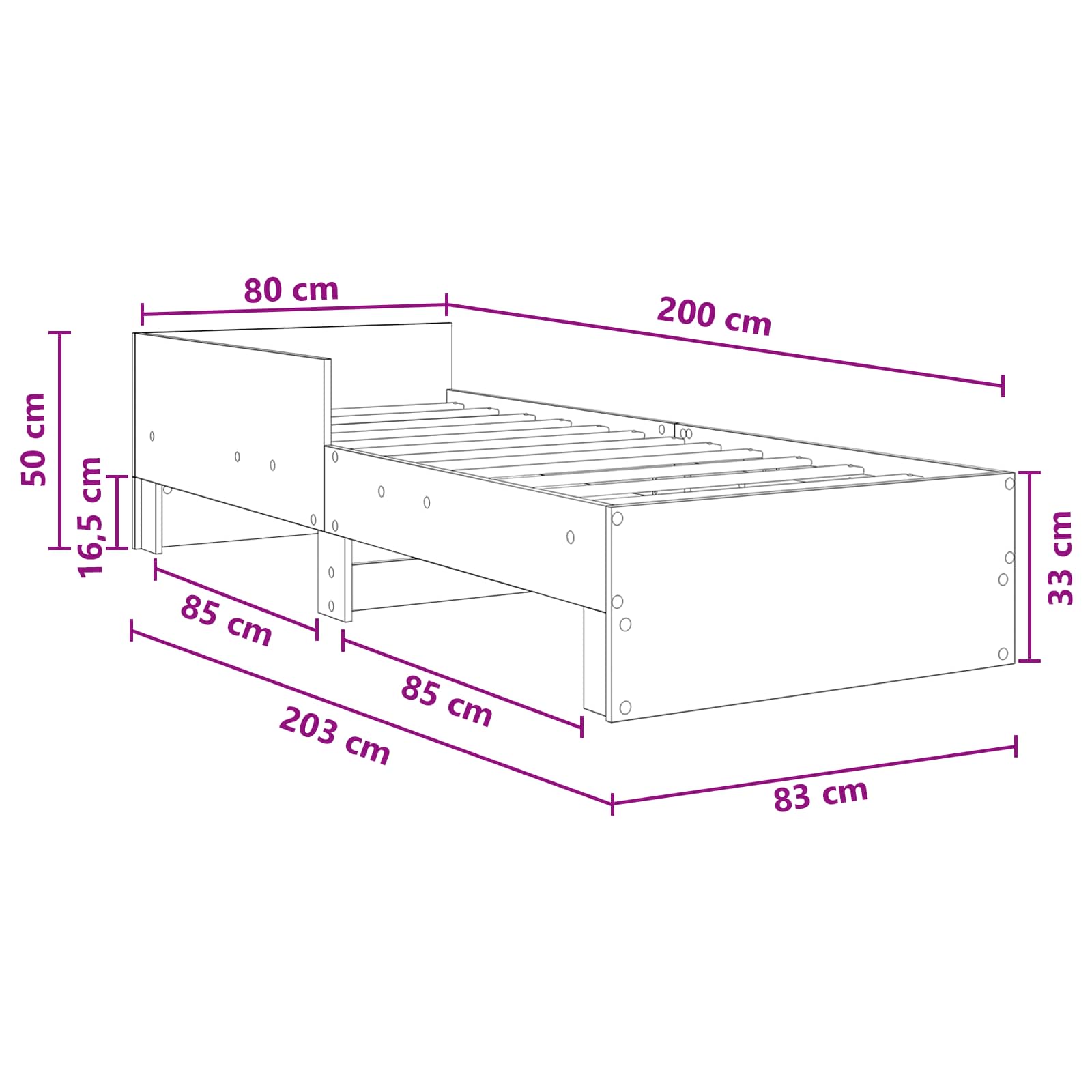 Okvir kreveta s uzglavljem Bijela 80 x 200 cm Konstruirano drvo